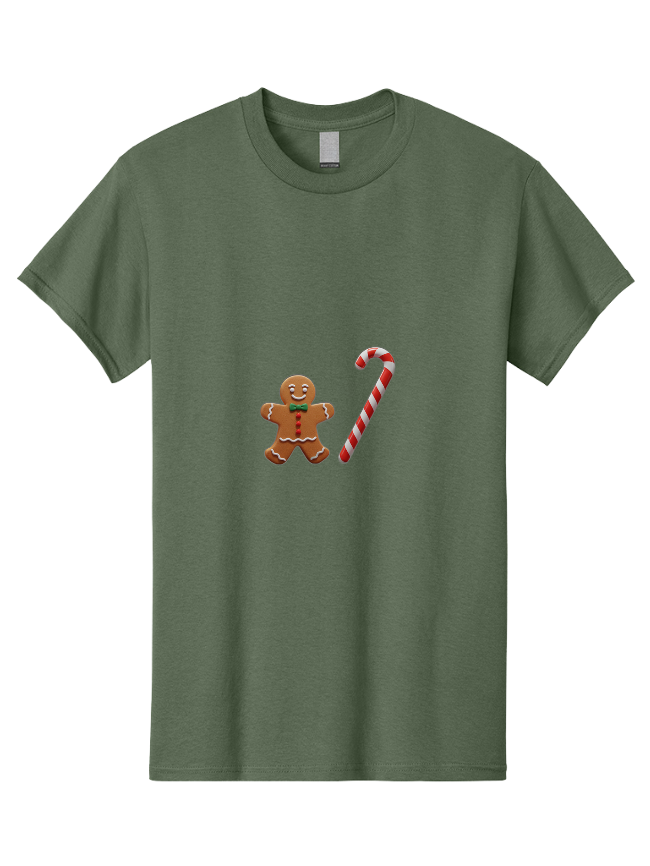 Gingerbread-Man-Candy-Cane Men'S Graphic Tee, 100% Cotton, Comfortable Casual Summer Wear, Machine Washable, Gingerbread Man, Candy Cane, Holiday Treats, Festive Sweets, Christmas Cookie, Red And White, Sweet Delights, Festive Decorations, Bad149