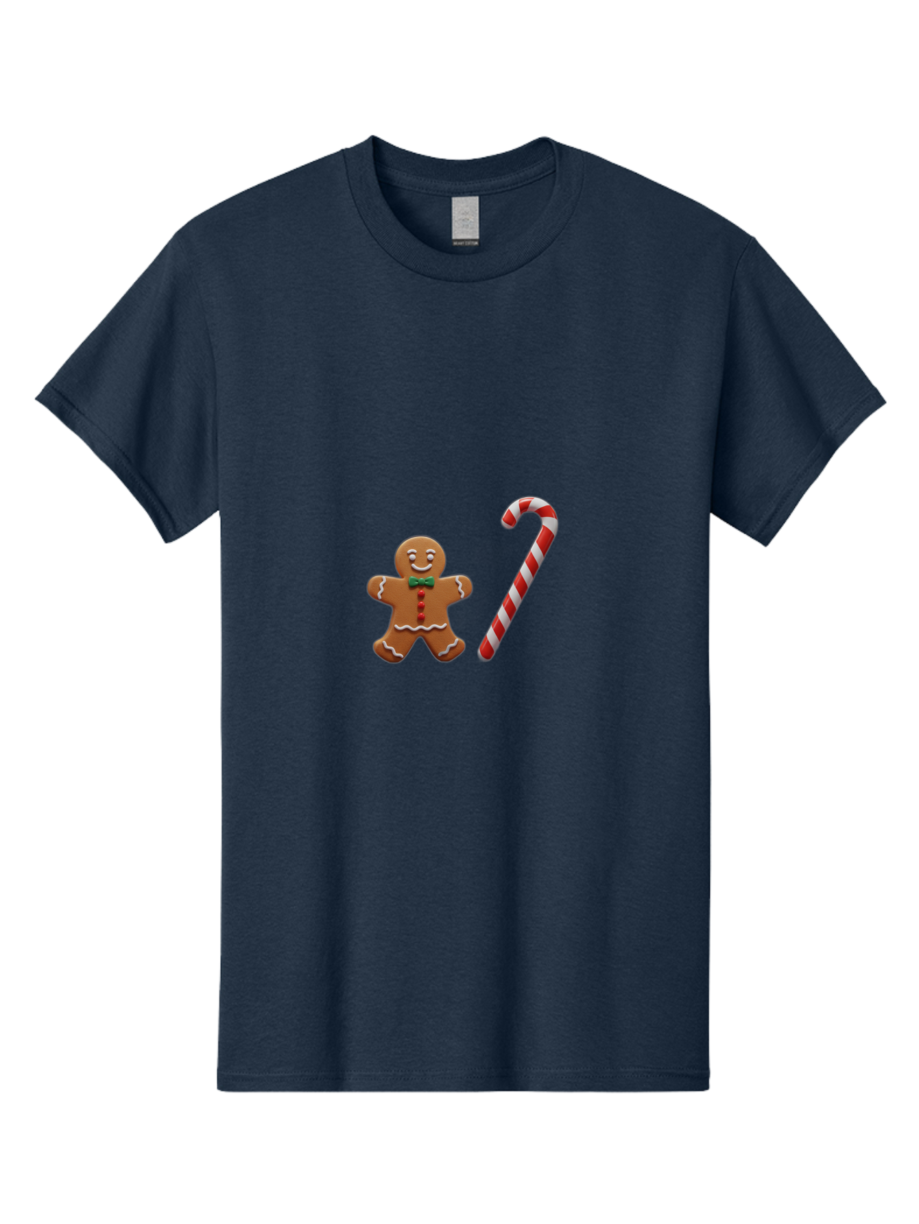 Gingerbread-Man-Candy-Cane Men'S Graphic Tee, 100% Cotton, Comfortable Casual Summer Wear, Machine Washable, Gingerbread Man, Candy Cane, Holiday Treats, Festive Sweets, Christmas Cookie, Red And White, Sweet Delights, Festive Decorations, Bad149