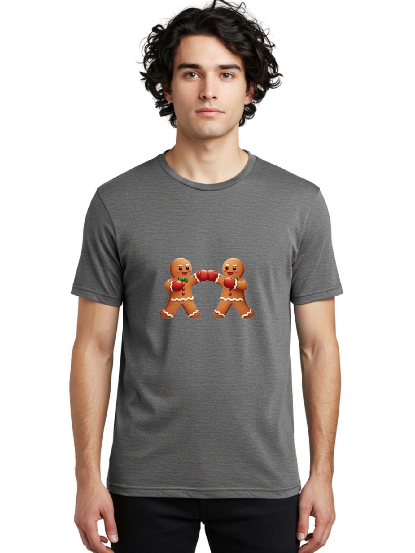 Gingerbread-Men-Boxing Men'S Graphic Tee, 100% Cotton, Comfortable Casual Summer Wear, Machine Washable, Gingerbread Man, Festive Characters, Holiday Treats, Boxing Gloves, Fighting Pose, Christmas Sweets, Baked Goods, Sweet Illustrations, Bad150