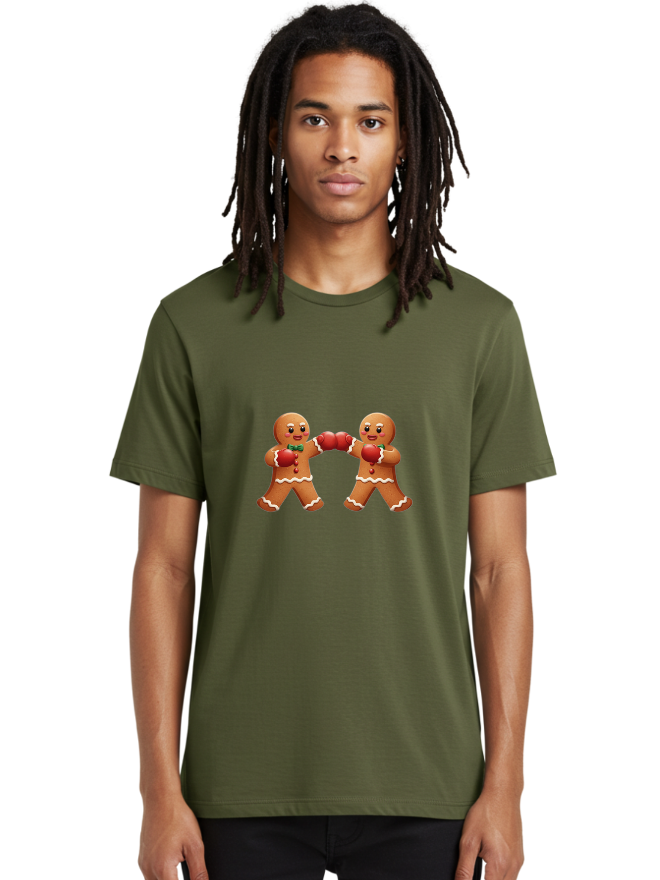 Gingerbread-Men-Boxing Men'S Graphic Tee, 100% Cotton, Comfortable Casual Summer Wear, Machine Washable, Gingerbread Man, Festive Characters, Holiday Treats, Boxing Gloves, Fighting Pose, Christmas Sweets, Baked Goods, Sweet Illustrations, Bad150