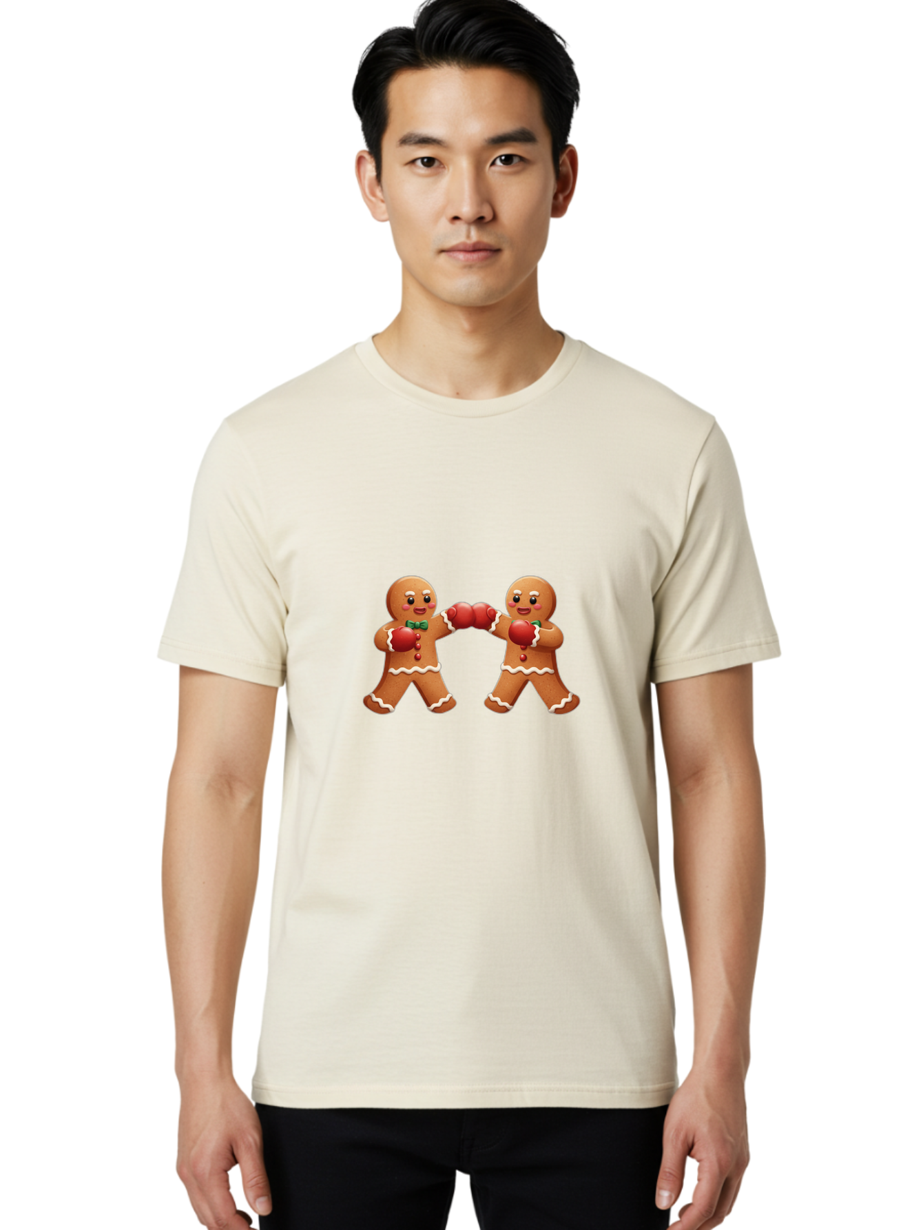 Gingerbread-Men-Boxing Men'S Graphic Tee, 100% Cotton, Comfortable Casual Summer Wear, Machine Washable, Gingerbread Man, Festive Characters, Holiday Treats, Boxing Gloves, Fighting Pose, Christmas Sweets, Baked Goods, Sweet Illustrations, Bad150