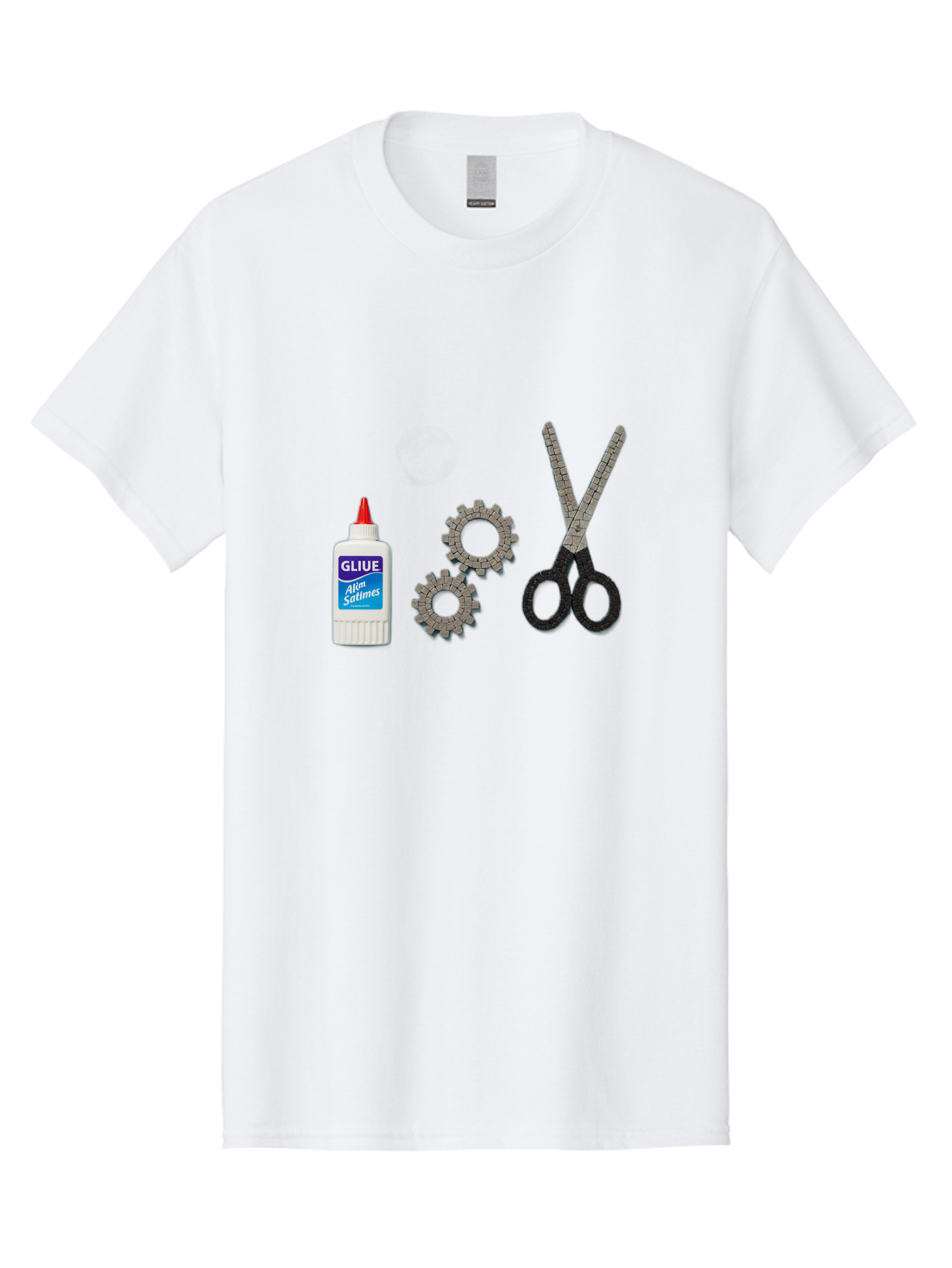 Gliue Men'S Graphic Tee, 100% Cotton, Comfortable Casual Summer Wear, Machine Washable, Bottle Of Glue, Scissors With Ruler Blades, Cogs, Crafting Supplies, Diy Project, Office Stationery, Repair Tools, Mechanical Parts, Art Project, Bad151