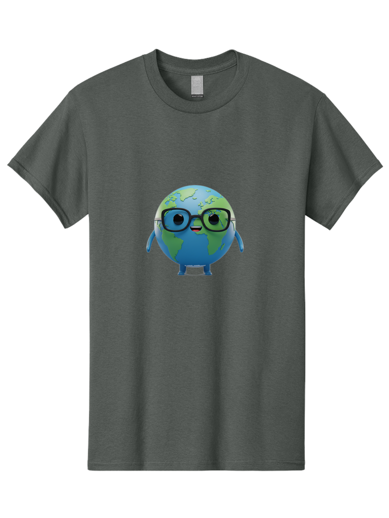 Globe-With-Glasses Men'S Graphic Tee, 100% Cotton, Comfortable Casual Summer Wear, Machine Washable, Cartoon Globe, 3D World Map, Nerdy Planet, Glasses-Wearing Earth, Anthropomorphic Globe, Cute Character Design, Fun Illustration, Bad152