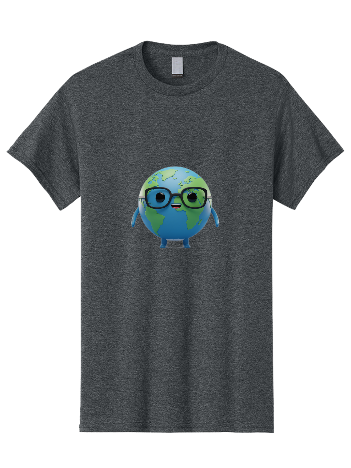 Globe-With-Glasses Men'S Graphic Tee, 100% Cotton, Comfortable Casual Summer Wear, Machine Washable, Cartoon Globe, 3D World Map, Nerdy Planet, Glasses-Wearing Earth, Anthropomorphic Globe, Cute Character Design, Fun Illustration, Bad152