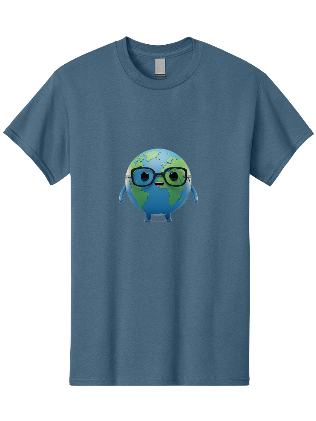 Globe-With-Glasses Men'S Graphic Tee, 100% Cotton, Comfortable Casual Summer Wear, Machine Washable, Cartoon Globe, 3D World Map, Nerdy Planet, Glasses-Wearing Earth, Anthropomorphic Globe, Cute Character Design, Fun Illustration, Bad152
