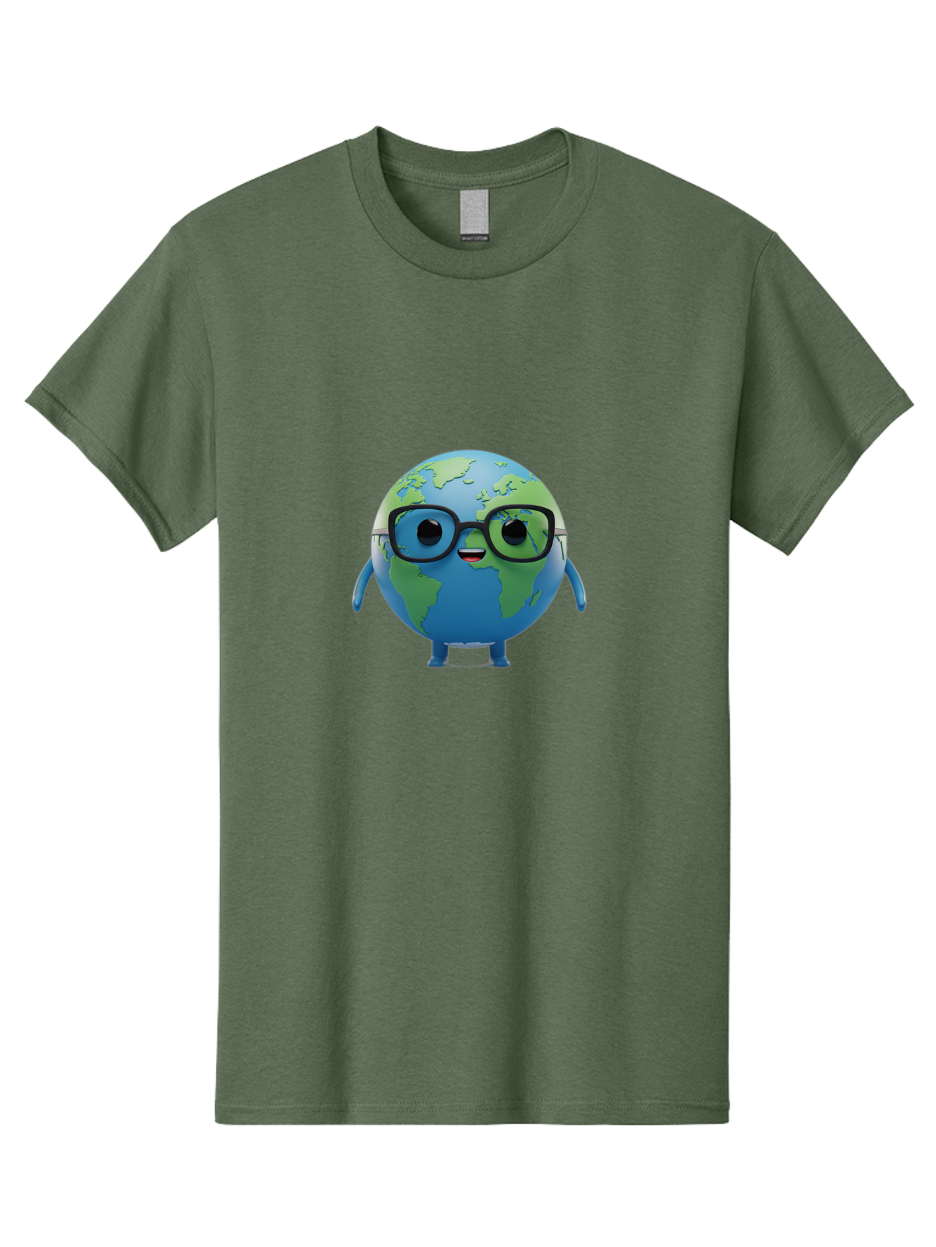 Globe-With-Glasses Men'S Graphic Tee, 100% Cotton, Comfortable Casual Summer Wear, Machine Washable, Cartoon Globe, 3D World Map, Nerdy Planet, Glasses-Wearing Earth, Anthropomorphic Globe, Cute Character Design, Fun Illustration, Bad152