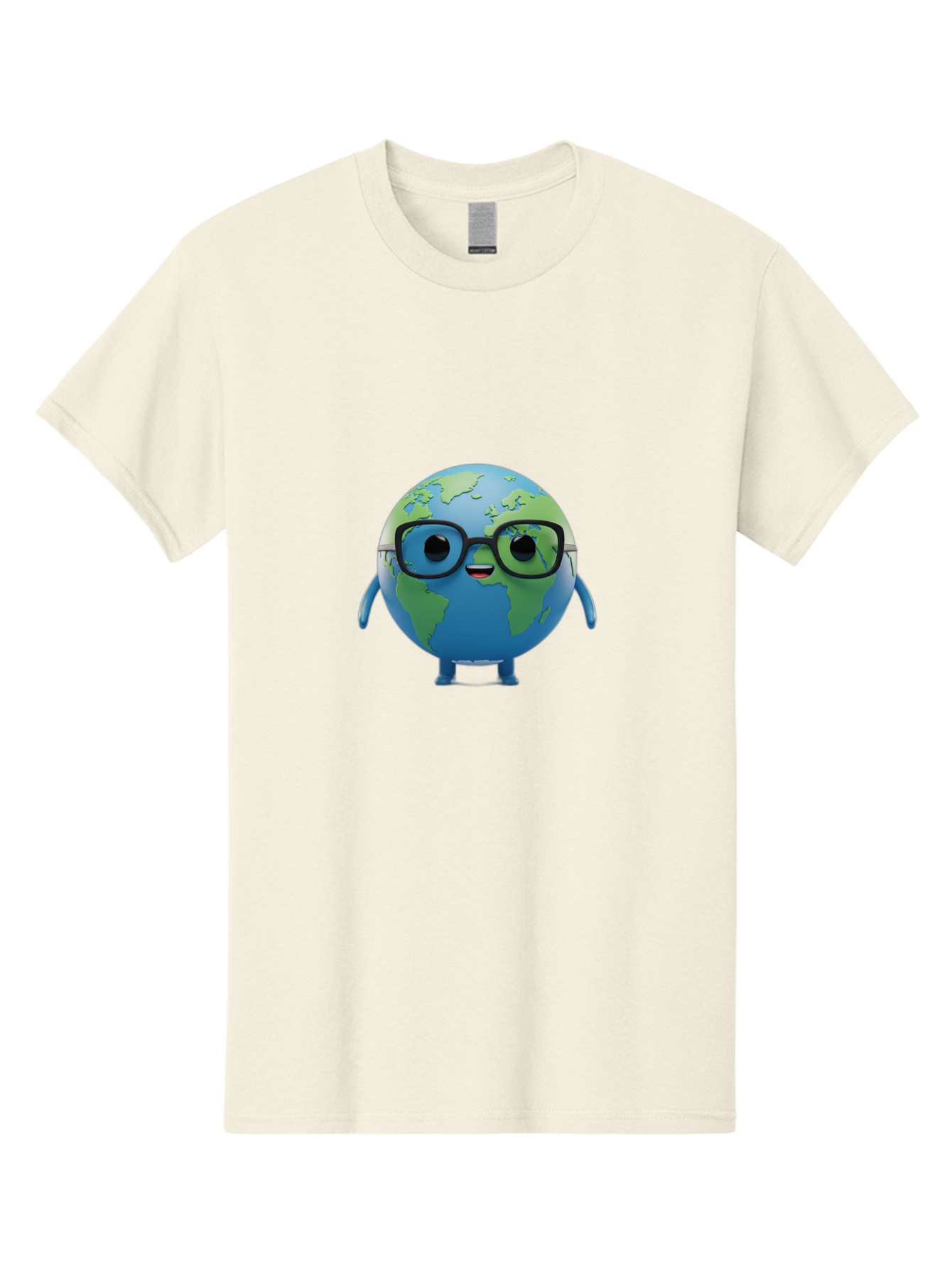Globe-With-Glasses Men'S Graphic Tee, 100% Cotton, Comfortable Casual Summer Wear, Machine Washable, Cartoon Globe, 3D World Map, Nerdy Planet, Glasses-Wearing Earth, Anthropomorphic Globe, Cute Character Design, Fun Illustration, Bad152