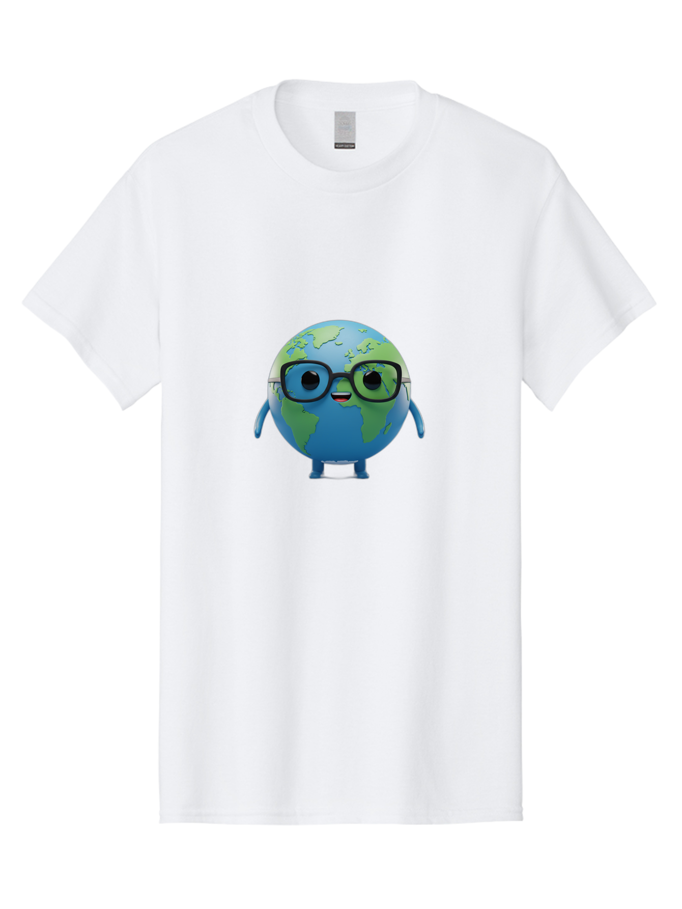 Globe-With-Glasses Men'S Graphic Tee, 100% Cotton, Comfortable Casual Summer Wear, Machine Washable, Cartoon Globe, 3D World Map, Nerdy Planet, Glasses-Wearing Earth, Anthropomorphic Globe, Cute Character Design, Fun Illustration, Bad152