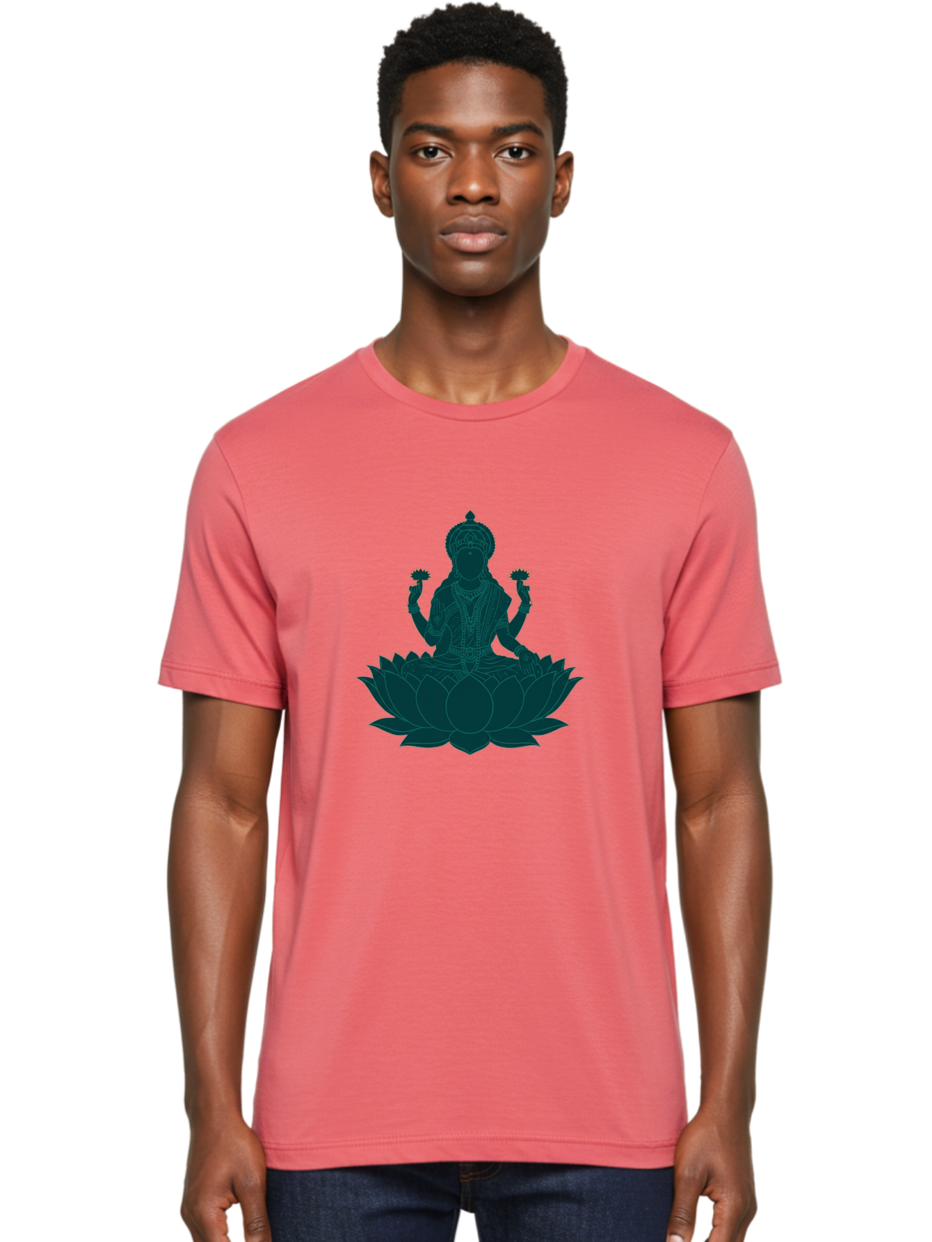 Goddess-Lakshmi Men'S Graphic Tee, 100% Cotton, Comfortable Casual Summer Wear, Machine Washable, Goddess Lakshmi, Lotus Flower, Spiritual Symbolism, Hindu Mythology, Sacred Geometry, Peaceful Pose, Sacred Lotus, Divine Energy, Prosperity, Bad154