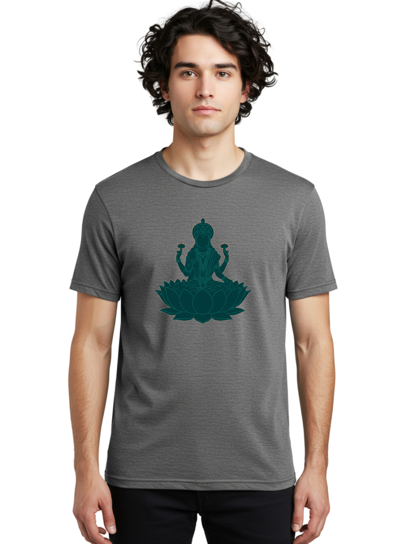 Goddess-Lakshmi Men'S Graphic Tee, 100% Cotton, Comfortable Casual Summer Wear, Machine Washable, Goddess Lakshmi, Lotus Flower, Spiritual Symbolism, Hindu Mythology, Sacred Geometry, Peaceful Pose, Sacred Lotus, Divine Energy, Prosperity, Bad154
