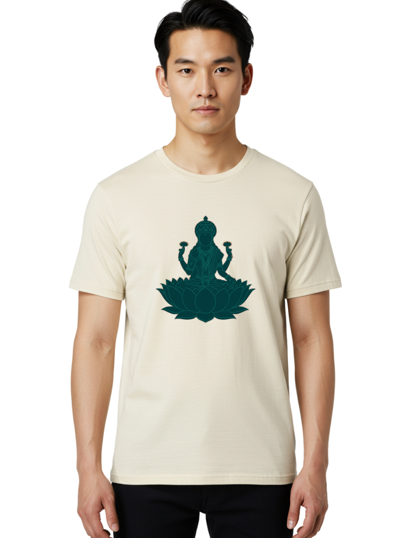 Goddess-Lakshmi Men'S Graphic Tee, 100% Cotton, Comfortable Casual Summer Wear, Machine Washable, Goddess Lakshmi, Lotus Flower, Spiritual Symbolism, Hindu Mythology, Sacred Geometry, Peaceful Pose, Sacred Lotus, Divine Energy, Prosperity, Bad154