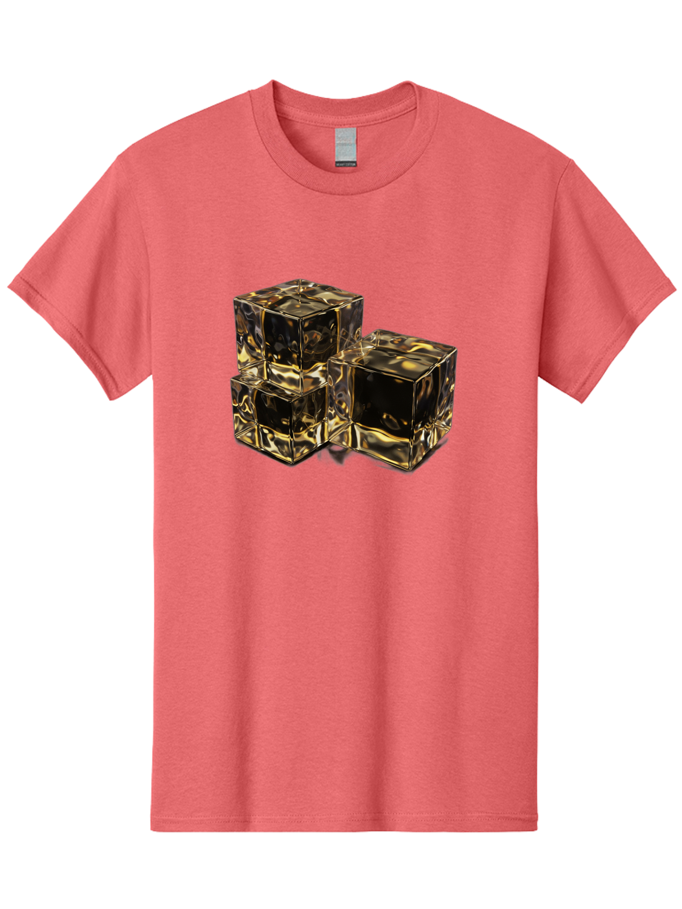 Gold-Cubes Men'S Graphic Tee, 100% Cotton, Comfortable Casual Summer Wear, Machine Washable, Glass Cubes, Reflective Surface, Abstract Art, Modern Design, Geometric Shapes, Transparent Objects, Luxury Feel, Contemporary Aesthetics Bad155