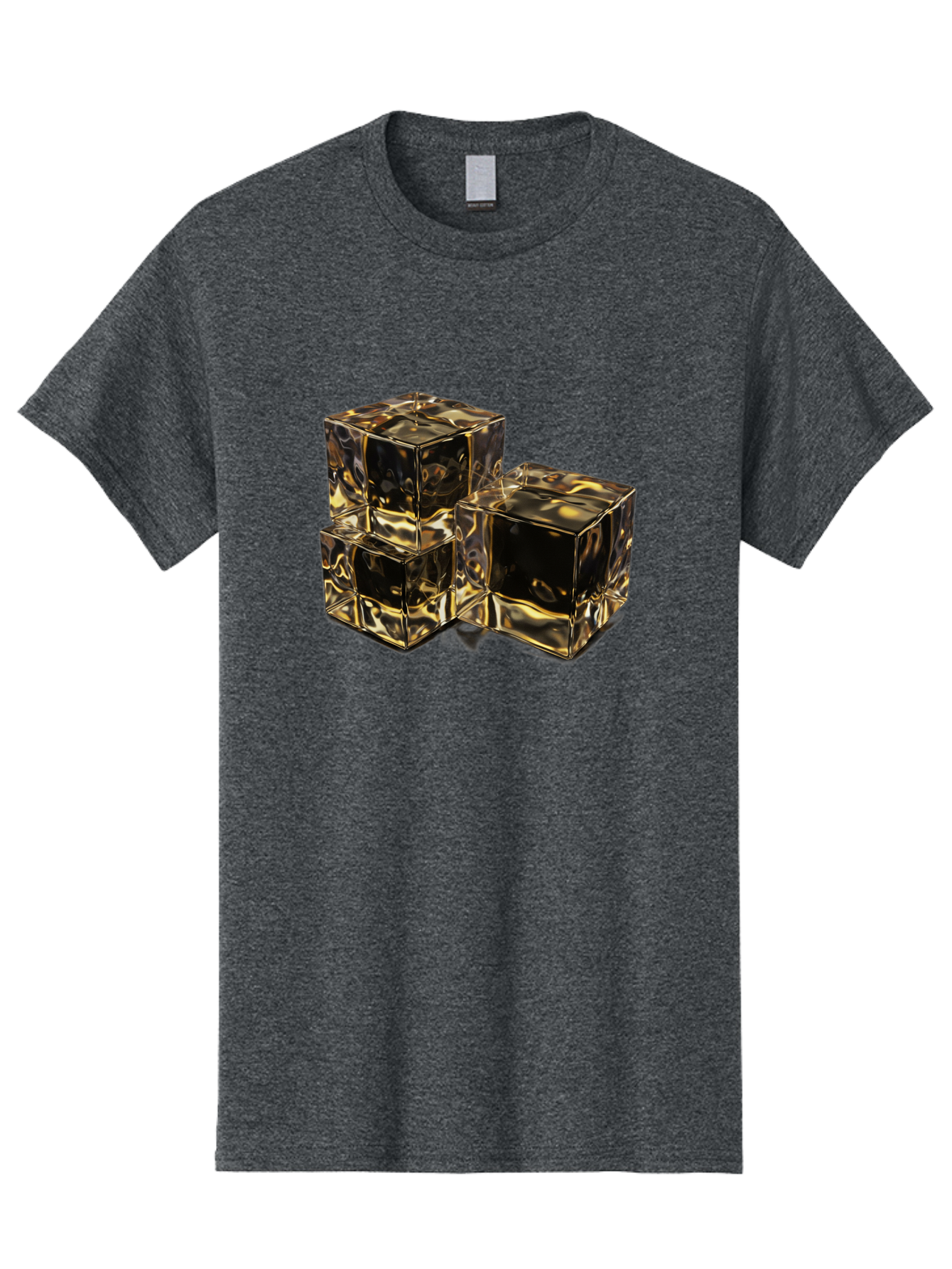 Gold-Cubes Men'S Graphic Tee, 100% Cotton, Comfortable Casual Summer Wear, Machine Washable, Glass Cubes, Reflective Surface, Abstract Art, Modern Design, Geometric Shapes, Transparent Objects, Luxury Feel, Contemporary Aesthetics Bad155