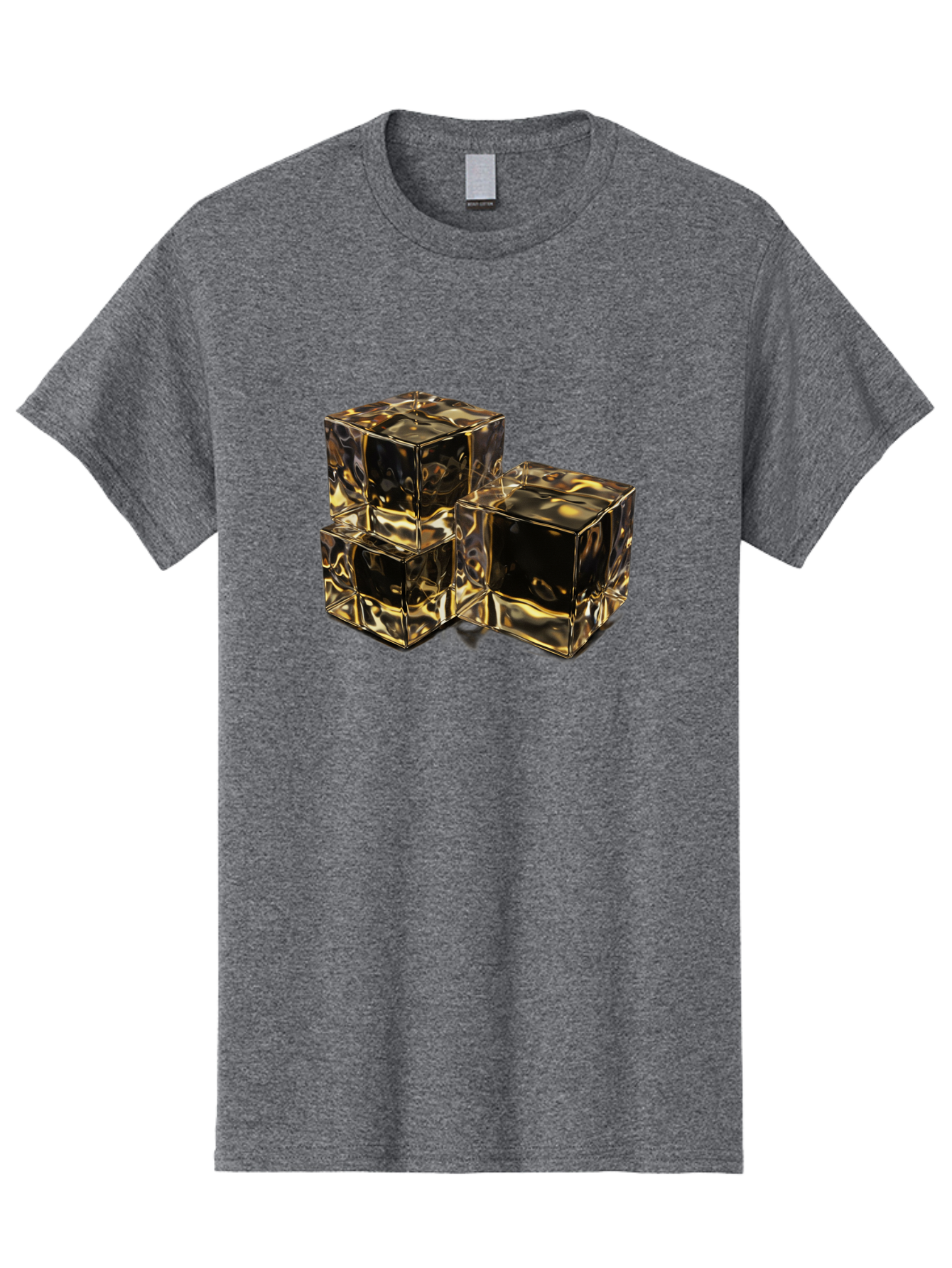 Gold-Cubes Men'S Graphic Tee, 100% Cotton, Comfortable Casual Summer Wear, Machine Washable, Glass Cubes, Reflective Surface, Abstract Art, Modern Design, Geometric Shapes, Transparent Objects, Luxury Feel, Contemporary Aesthetics Bad155