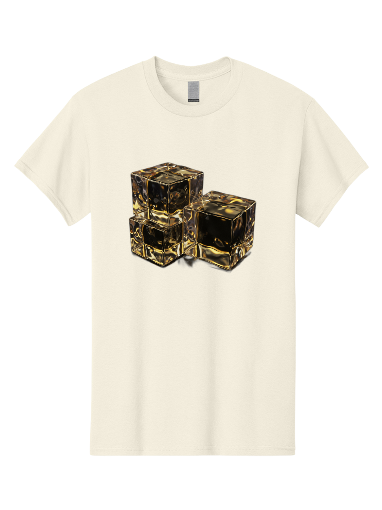 Gold-Cubes Men'S Graphic Tee, 100% Cotton, Comfortable Casual Summer Wear, Machine Washable, Glass Cubes, Reflective Surface, Abstract Art, Modern Design, Geometric Shapes, Transparent Objects, Luxury Feel, Contemporary Aesthetics Bad155