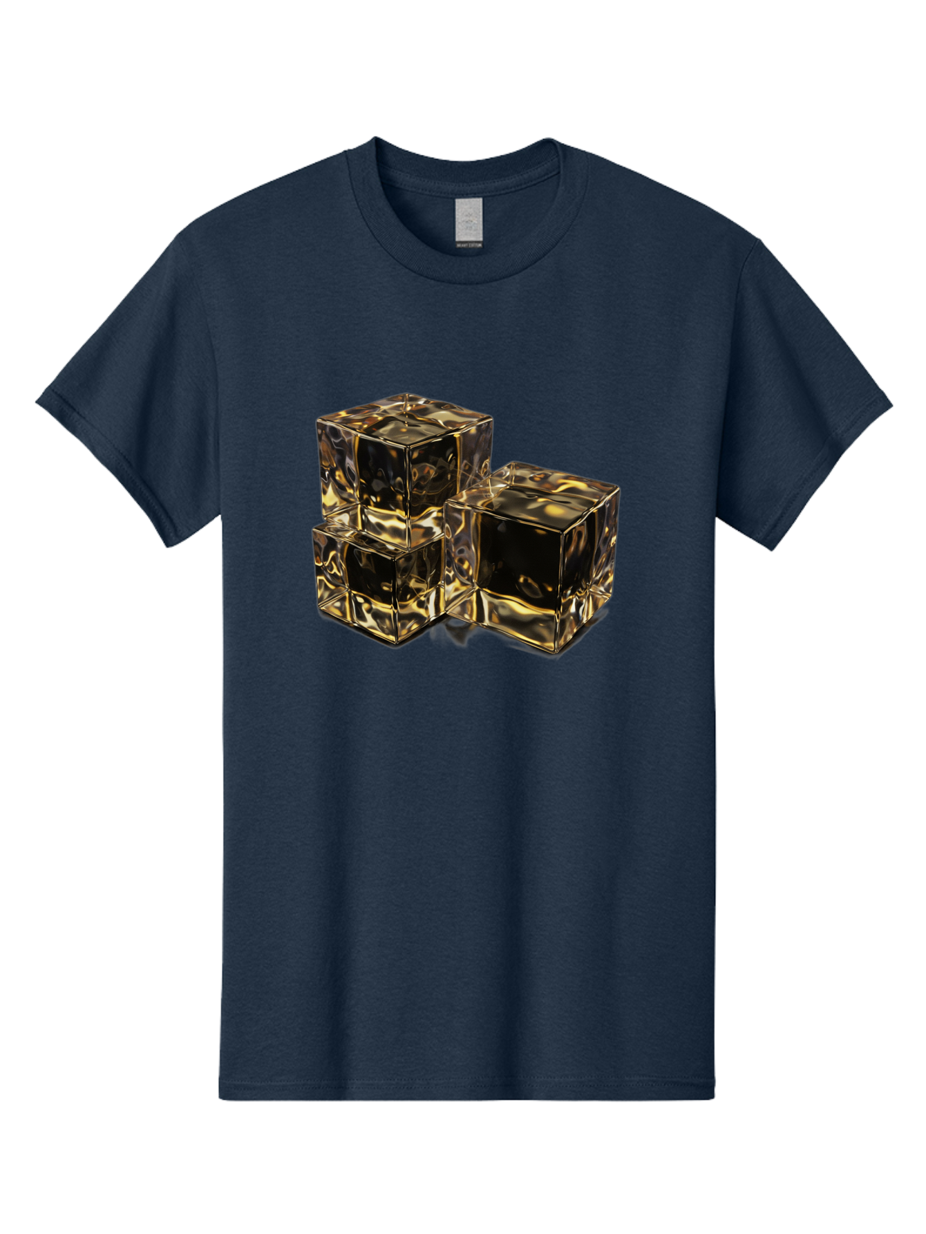 Gold-Cubes Men'S Graphic Tee, 100% Cotton, Comfortable Casual Summer Wear, Machine Washable, Glass Cubes, Reflective Surface, Abstract Art, Modern Design, Geometric Shapes, Transparent Objects, Luxury Feel, Contemporary Aesthetics Bad155