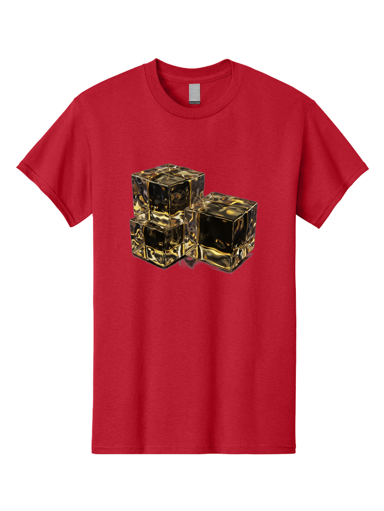 Gold-Cubes Men'S Graphic Tee, 100% Cotton, Comfortable Casual Summer Wear, Machine Washable, Glass Cubes, Reflective Surface, Abstract Art, Modern Design, Geometric Shapes, Transparent Objects, Luxury Feel, Contemporary Aesthetics Bad155