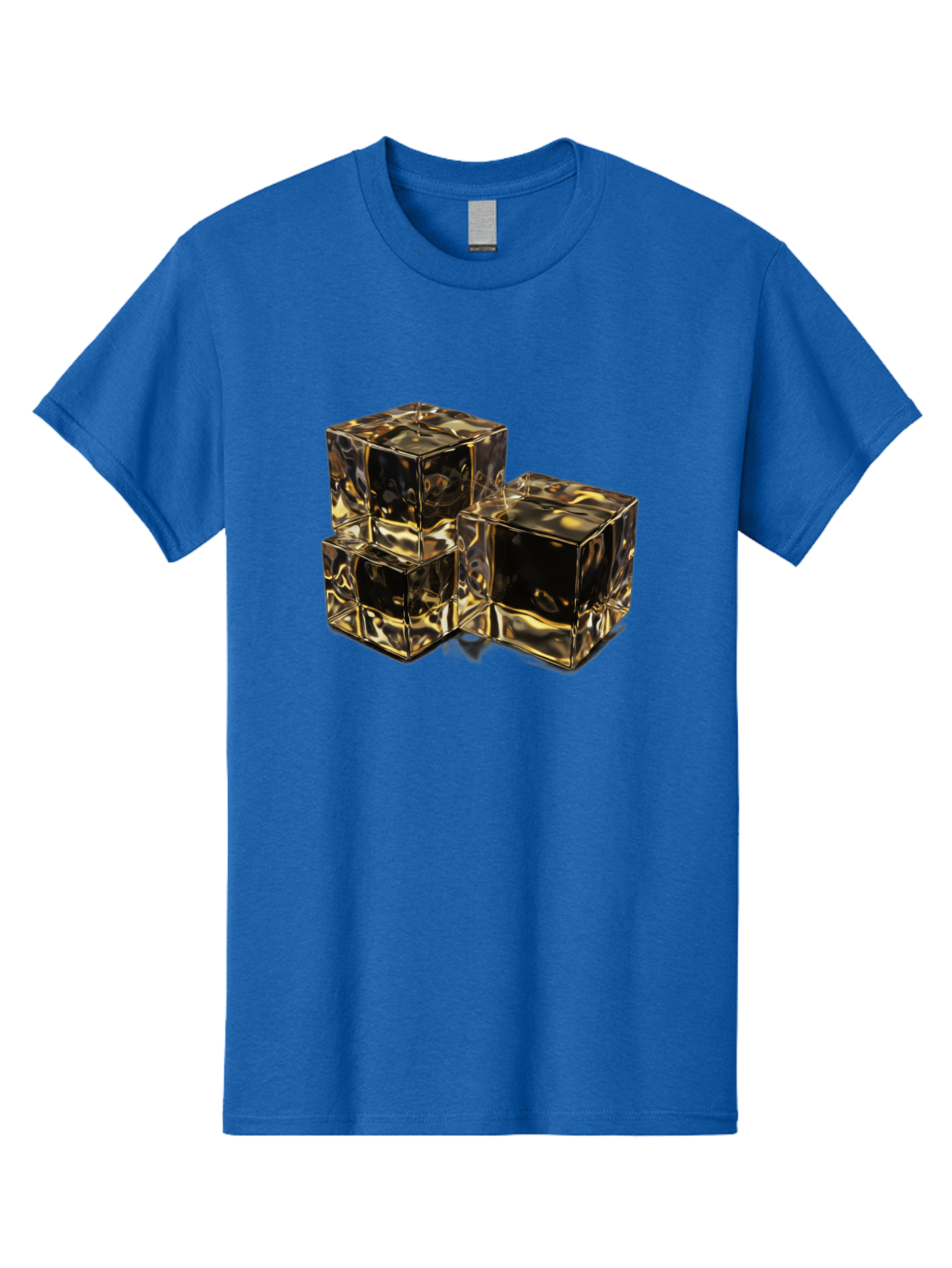 Gold-Cubes Men'S Graphic Tee, 100% Cotton, Comfortable Casual Summer Wear, Machine Washable, Glass Cubes, Reflective Surface, Abstract Art, Modern Design, Geometric Shapes, Transparent Objects, Luxury Feel, Contemporary Aesthetics Bad155
