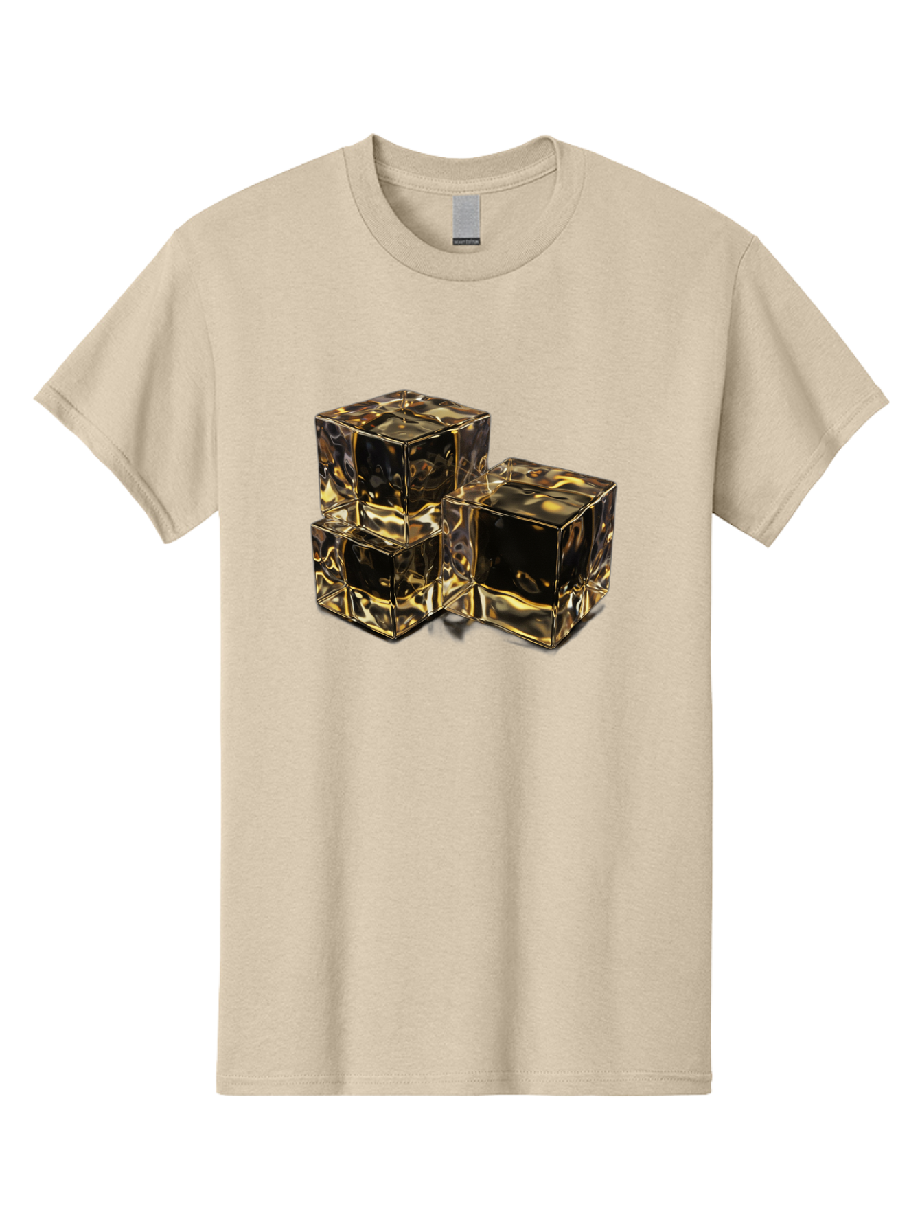 Gold-Cubes Men'S Graphic Tee, 100% Cotton, Comfortable Casual Summer Wear, Machine Washable, Glass Cubes, Reflective Surface, Abstract Art, Modern Design, Geometric Shapes, Transparent Objects, Luxury Feel, Contemporary Aesthetics Bad155