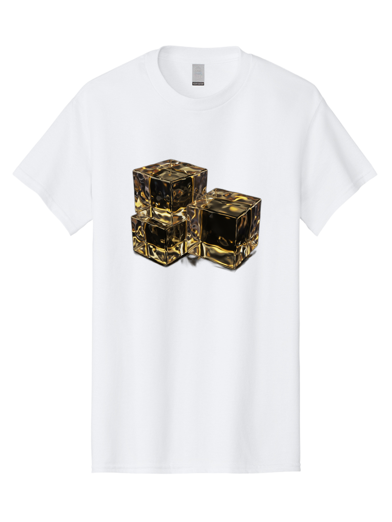 Gold-Cubes Men'S Graphic Tee, 100% Cotton, Comfortable Casual Summer Wear, Machine Washable, Glass Cubes, Reflective Surface, Abstract Art, Modern Design, Geometric Shapes, Transparent Objects, Luxury Feel, Contemporary Aesthetics Bad155