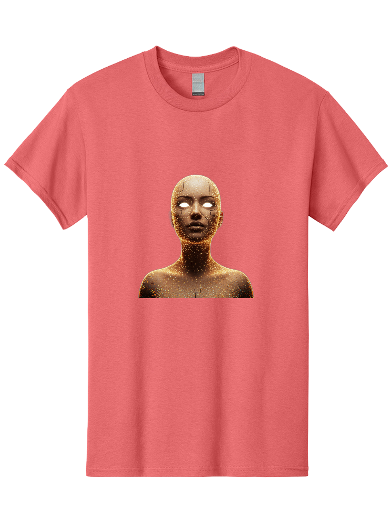 Golden-Mannequin Men'S Graphic Tee, 100% Cotton, Comfortable Casual Summer Wear, Machine Washable, Cracked Mannequin, Glowing Eyes, Brown Dusty Texture, Robotic Face, Futuristic Design, Modern Art, Surreal Atmosphere, Abstract Portrait Bad158
