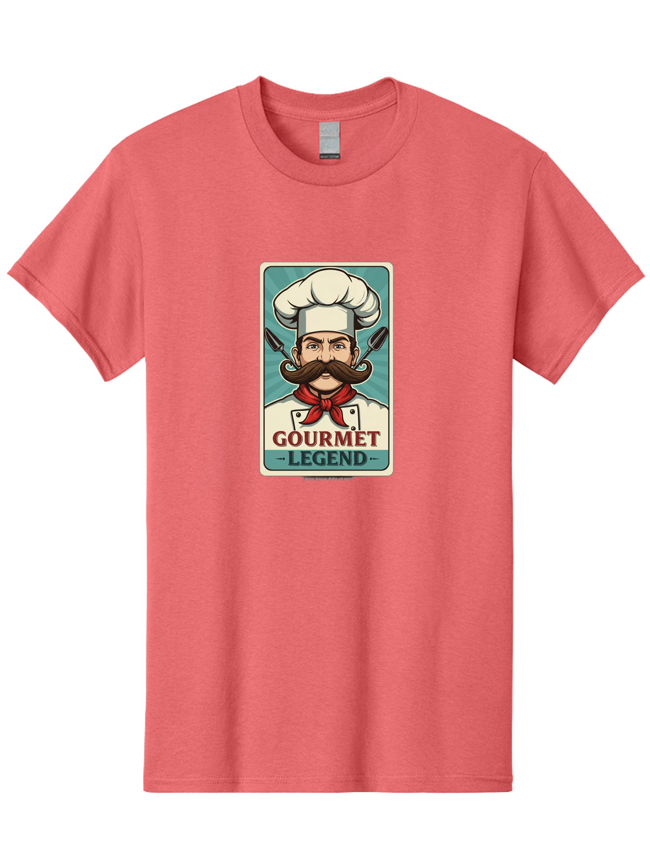 Gourmet-Legend Men'S Graphic Tee, 100% Cotton, Comfortable Casual Summer Wear, Machine Washable, Cartoon Chef, Luxury Cuisine, Fine Dining, Gourmet Food, Chef'S Hat, Red Bandana, Curved Mustache, Kitchen Knives, Gourmet Legend, Culinary Art Bad161