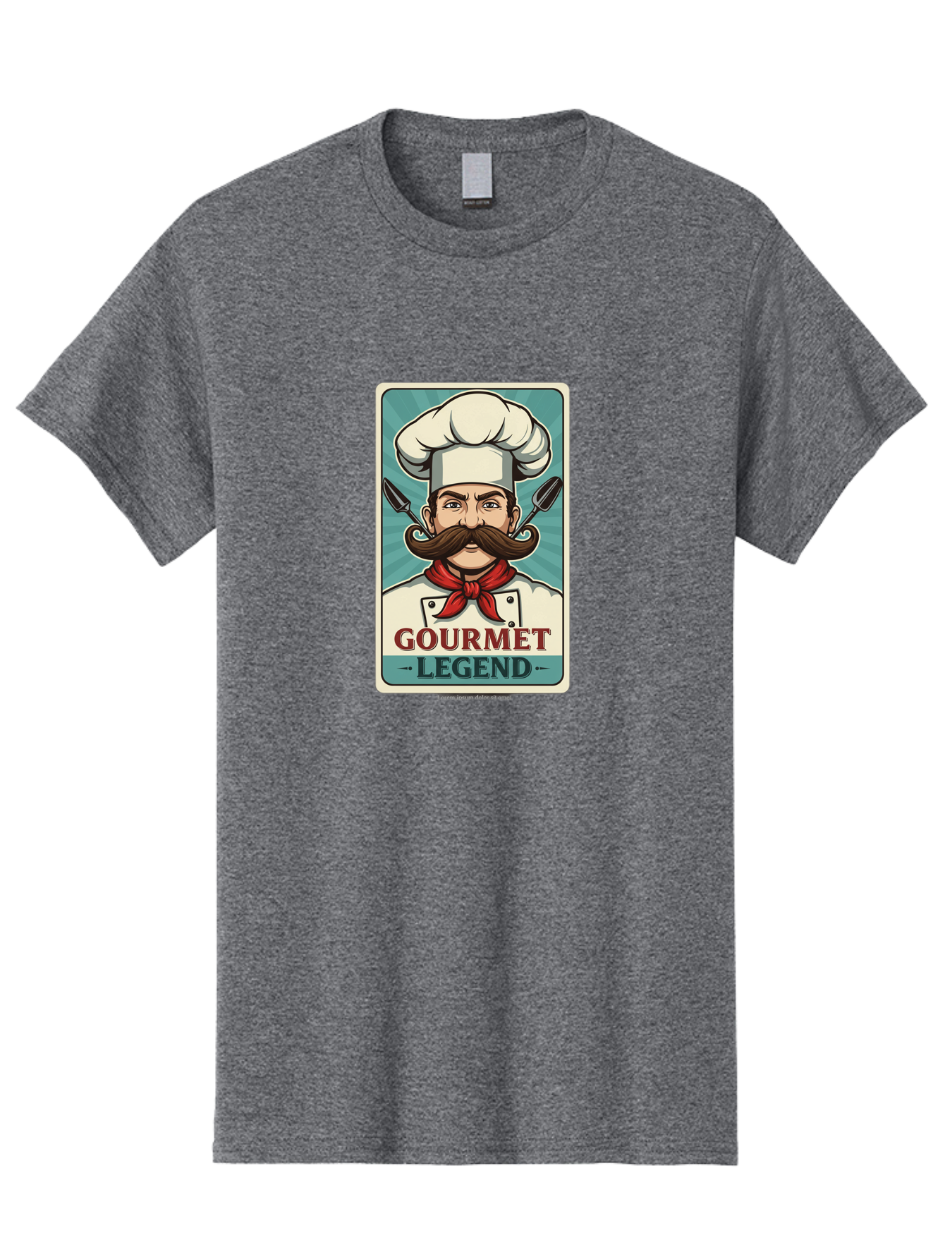 Gourmet-Legend Men'S Graphic Tee, 100% Cotton, Comfortable Casual Summer Wear, Machine Washable, Cartoon Chef, Luxury Cuisine, Fine Dining, Gourmet Food, Chef'S Hat, Red Bandana, Curved Mustache, Kitchen Knives, Gourmet Legend, Culinary Art Bad161