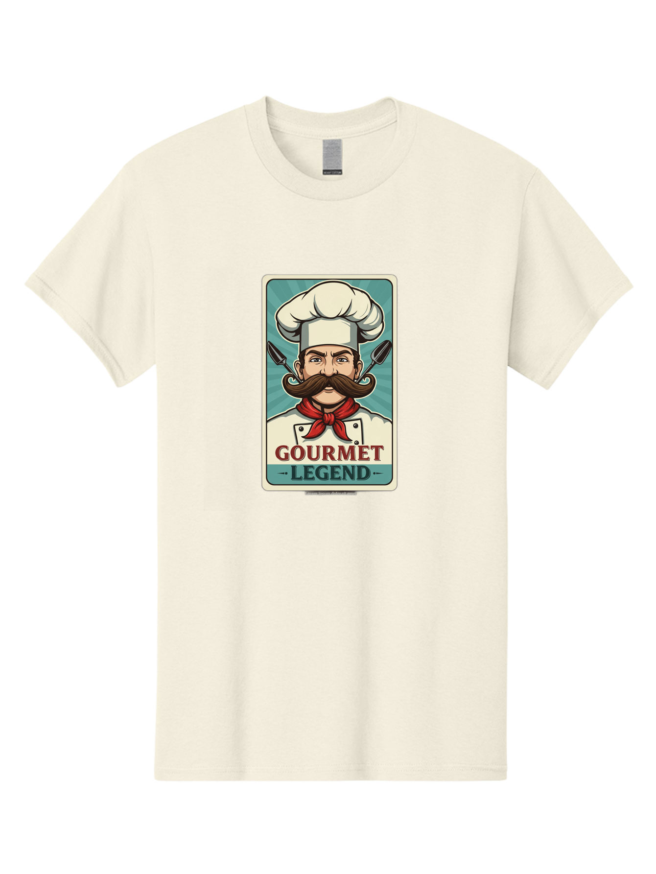 Gourmet-Legend Men'S Graphic Tee, 100% Cotton, Comfortable Casual Summer Wear, Machine Washable, Cartoon Chef, Luxury Cuisine, Fine Dining, Gourmet Food, Chef'S Hat, Red Bandana, Curved Mustache, Kitchen Knives, Gourmet Legend, Culinary Art Bad161