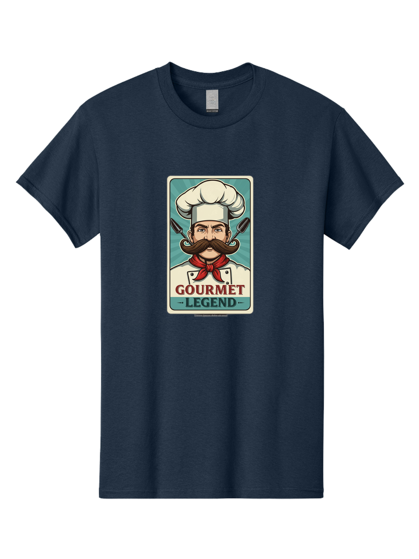 Gourmet-Legend Men'S Graphic Tee, 100% Cotton, Comfortable Casual Summer Wear, Machine Washable, Cartoon Chef, Luxury Cuisine, Fine Dining, Gourmet Food, Chef'S Hat, Red Bandana, Curved Mustache, Kitchen Knives, Gourmet Legend, Culinary Art Bad161