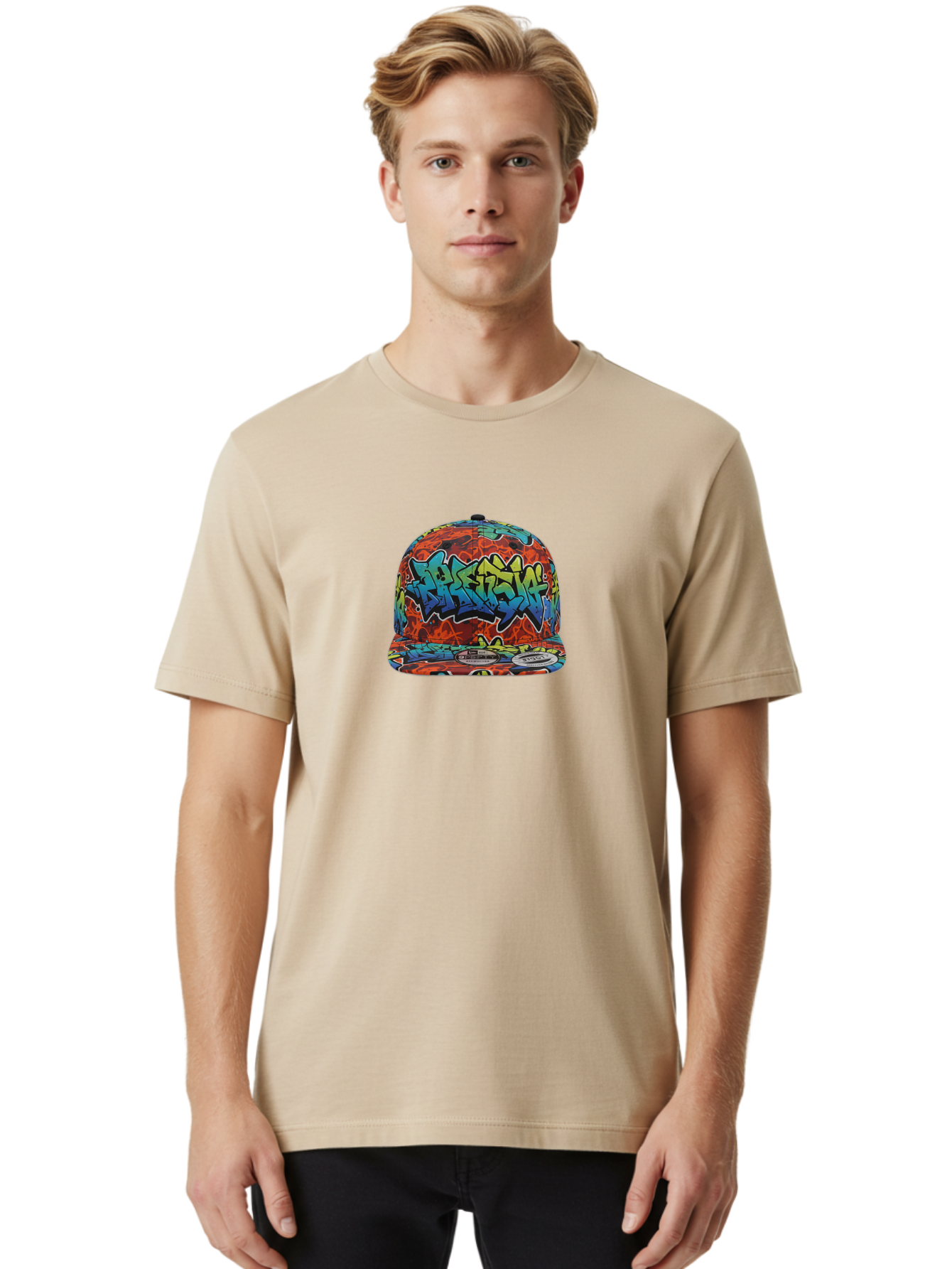 Graffiti-Baseball-Cap-1 Men'S Graphic Tee, 100% Cotton, Comfortable Casual Summer Wear, Machine Washable, New Era Cap, Graffiti Design, Streetwear Fashion, Urban Style, Colorful Hat, Trendy Accessories, Casual Wear, Baseball Cap, Graffiti Art, Bad162