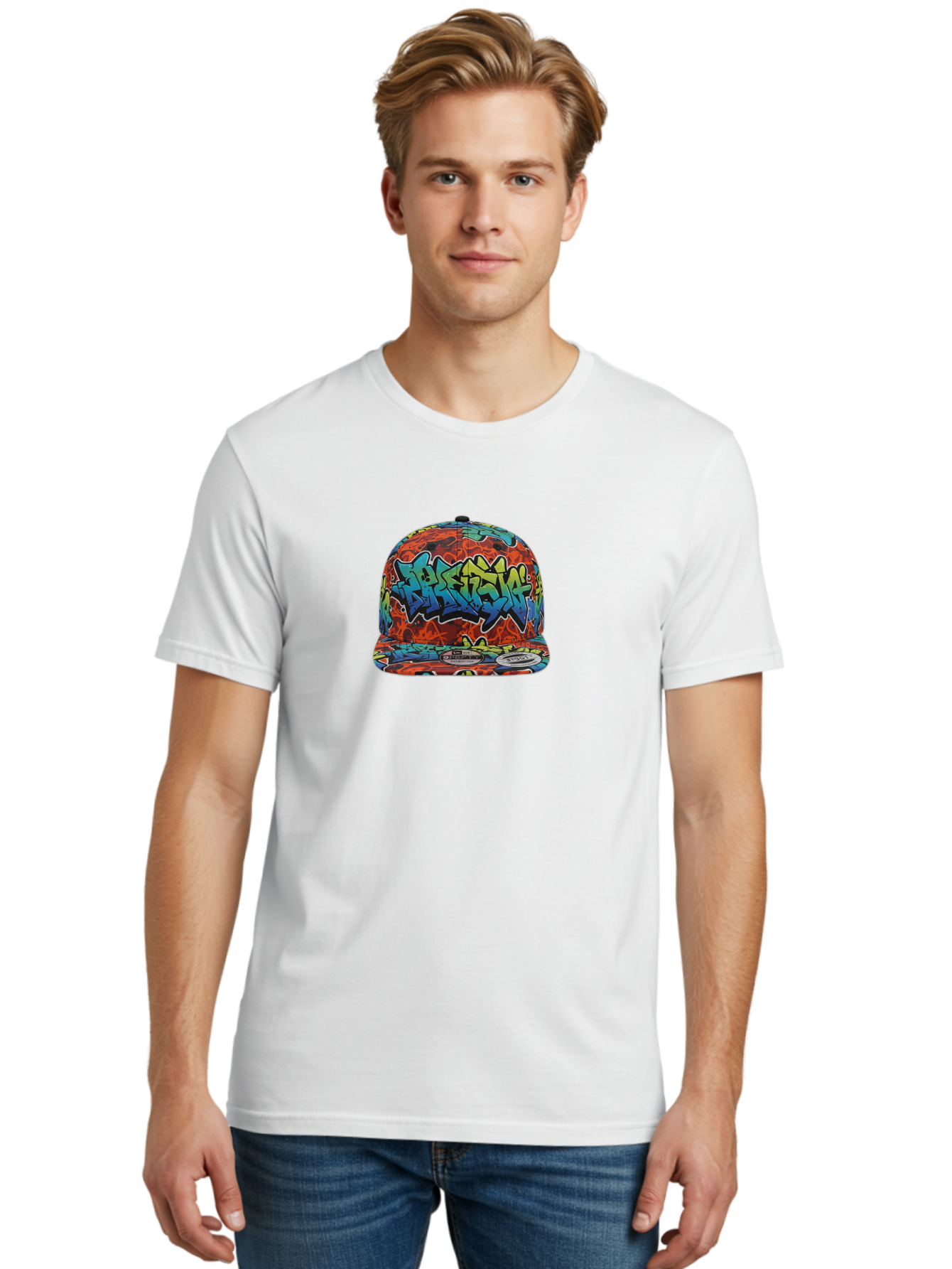 Graffiti-Baseball-Cap-1 Men'S Graphic Tee, 100% Cotton, Comfortable Casual Summer Wear, Machine Washable, New Era Cap, Graffiti Design, Streetwear Fashion, Urban Style, Colorful Hat, Trendy Accessories, Casual Wear, Baseball Cap, Graffiti Art, Bad162