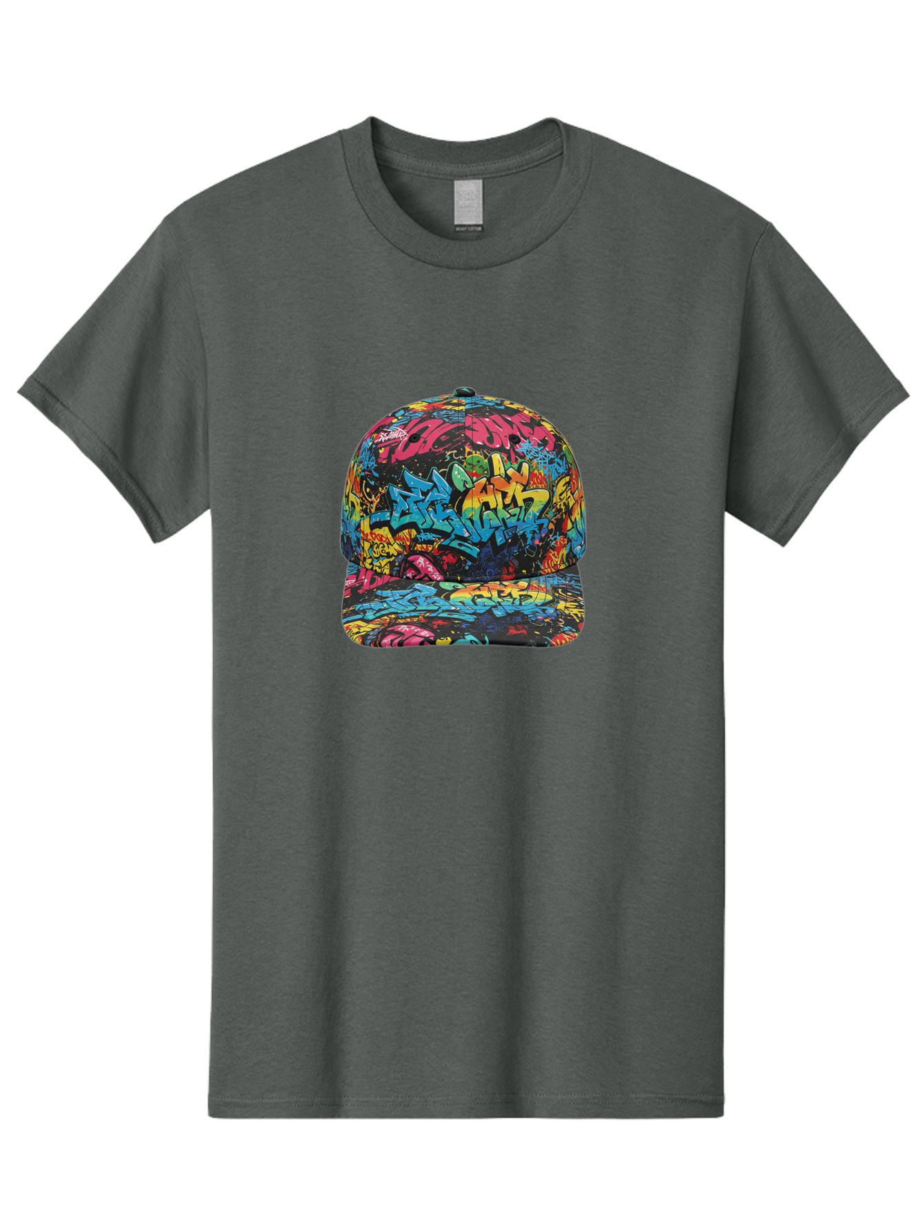 Graffiti-Baseball-Cap-2 Men'S Graphic Tee, 100% Cotton, Comfortable Casual Summer Wear, Machine Washable, Graffiti Baseball Cap, Streetwear Fashion, Colorful Cap, Urban Style, Trendy Accessories, Graffiti Art, Vibrant Colors, Casual Wear Bad163