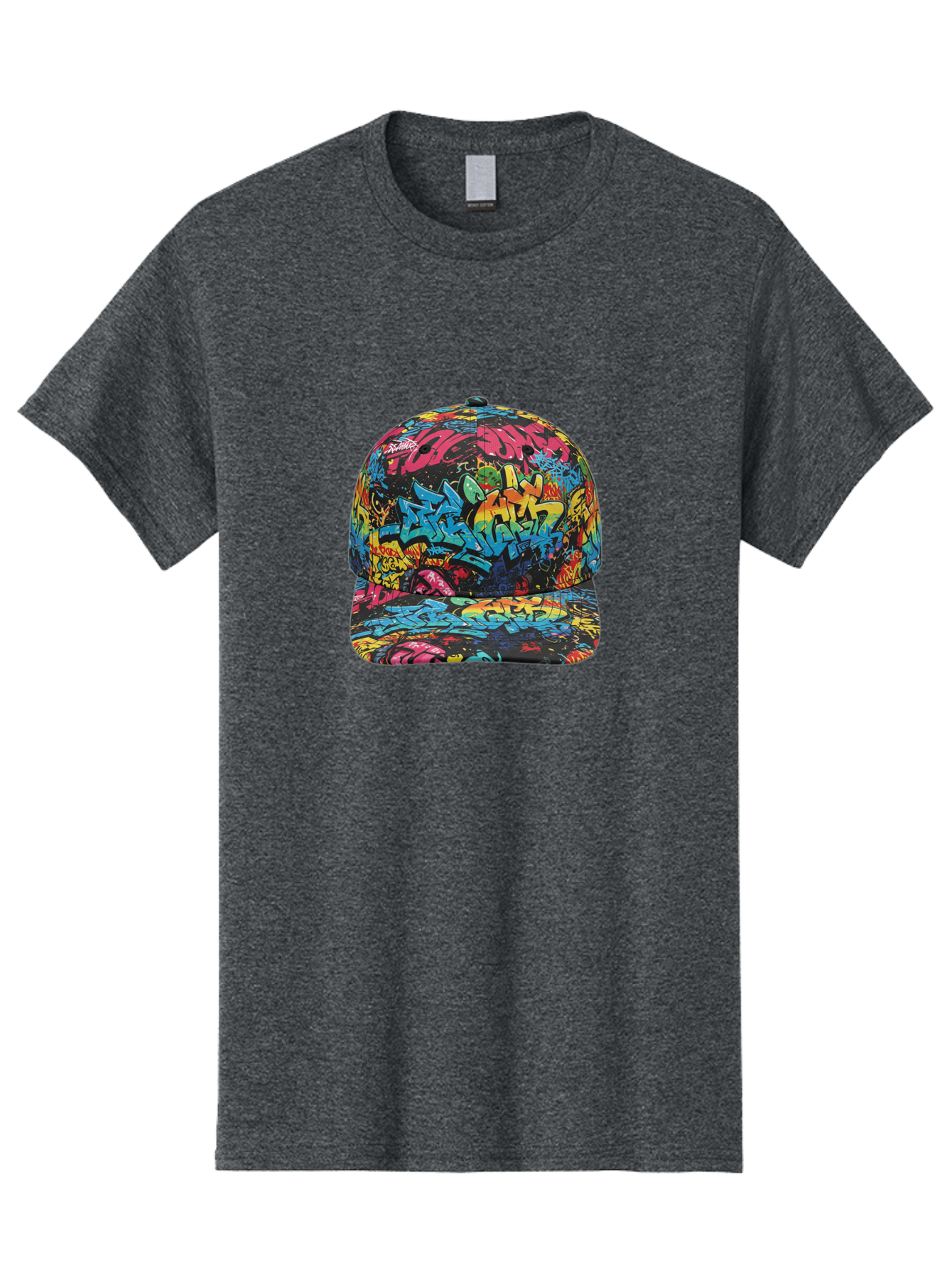 Graffiti-Baseball-Cap-2 Men'S Graphic Tee, 100% Cotton, Comfortable Casual Summer Wear, Machine Washable, Graffiti Baseball Cap, Streetwear Fashion, Colorful Cap, Urban Style, Trendy Accessories, Graffiti Art, Vibrant Colors, Casual Wear Bad163
