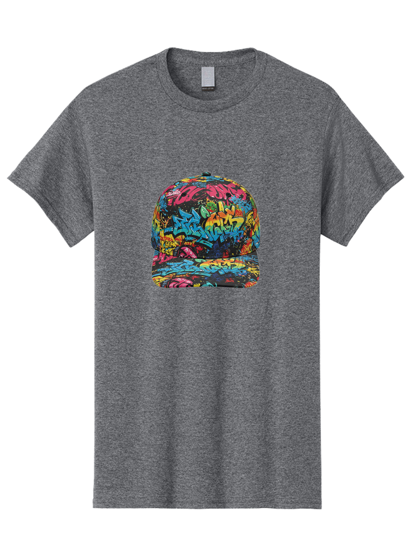 Graffiti-Baseball-Cap-2 Men'S Graphic Tee, 100% Cotton, Comfortable Casual Summer Wear, Machine Washable, Graffiti Baseball Cap, Streetwear Fashion, Colorful Cap, Urban Style, Trendy Accessories, Graffiti Art, Vibrant Colors, Casual Wear Bad163