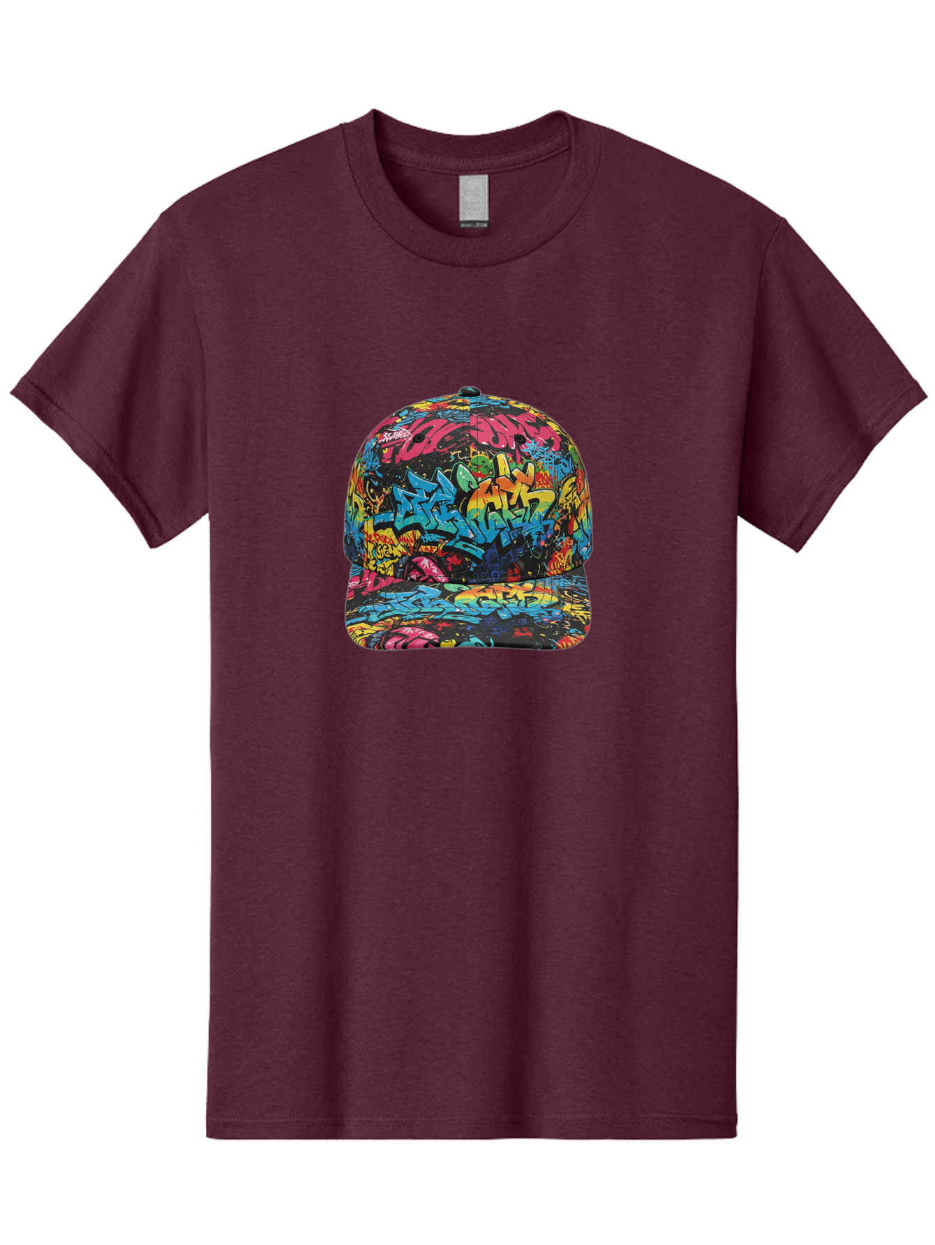 Graffiti-Baseball-Cap-2 Men'S Graphic Tee, 100% Cotton, Comfortable Casual Summer Wear, Machine Washable, Graffiti Baseball Cap, Streetwear Fashion, Colorful Cap, Urban Style, Trendy Accessories, Graffiti Art, Vibrant Colors, Casual Wear Bad163