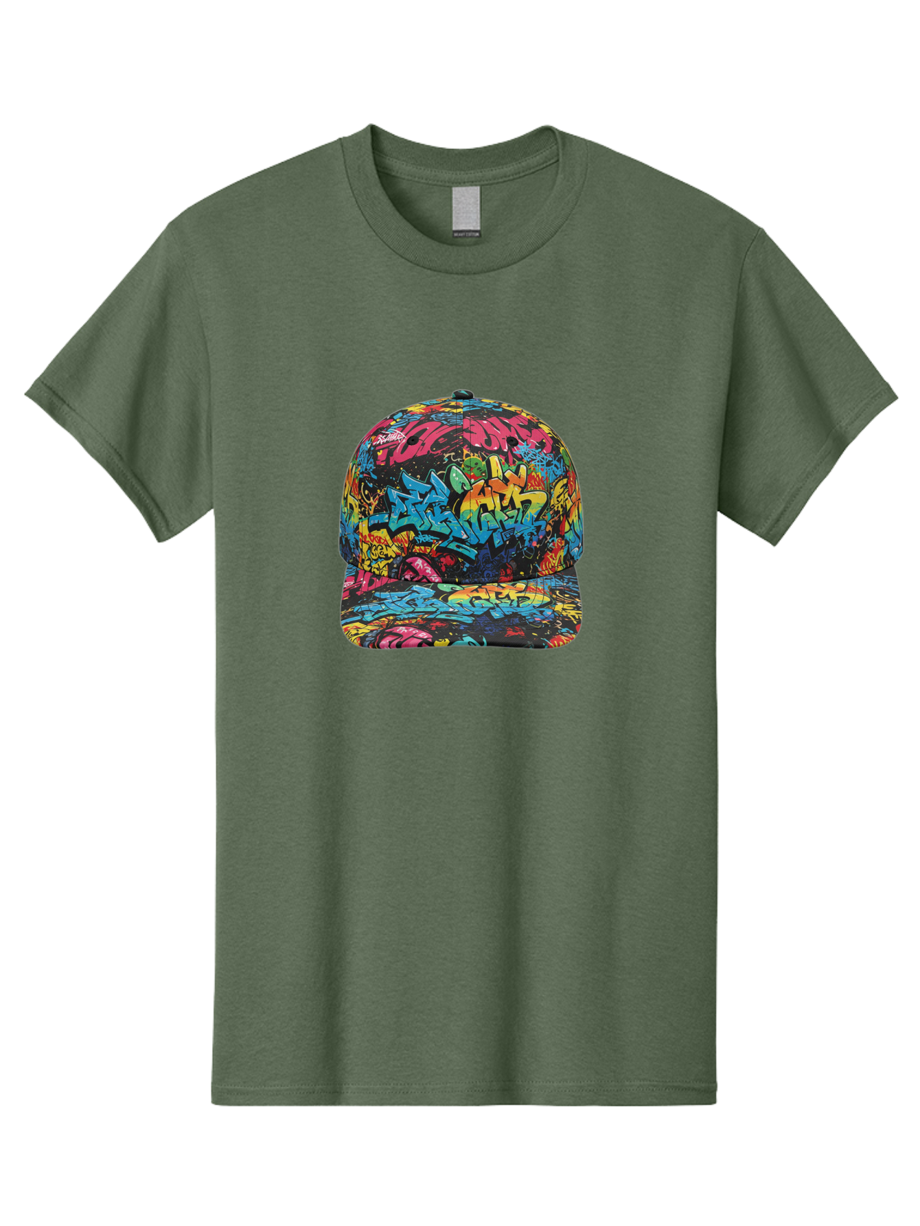 Graffiti-Baseball-Cap-2 Men'S Graphic Tee, 100% Cotton, Comfortable Casual Summer Wear, Machine Washable, Graffiti Baseball Cap, Streetwear Fashion, Colorful Cap, Urban Style, Trendy Accessories, Graffiti Art, Vibrant Colors, Casual Wear Bad163