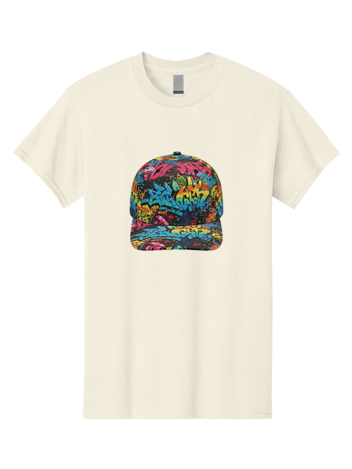 Graffiti-Baseball-Cap-2 Men'S Graphic Tee, 100% Cotton, Comfortable Casual Summer Wear, Machine Washable, Graffiti Baseball Cap, Streetwear Fashion, Colorful Cap, Urban Style, Trendy Accessories, Graffiti Art, Vibrant Colors, Casual Wear Bad163