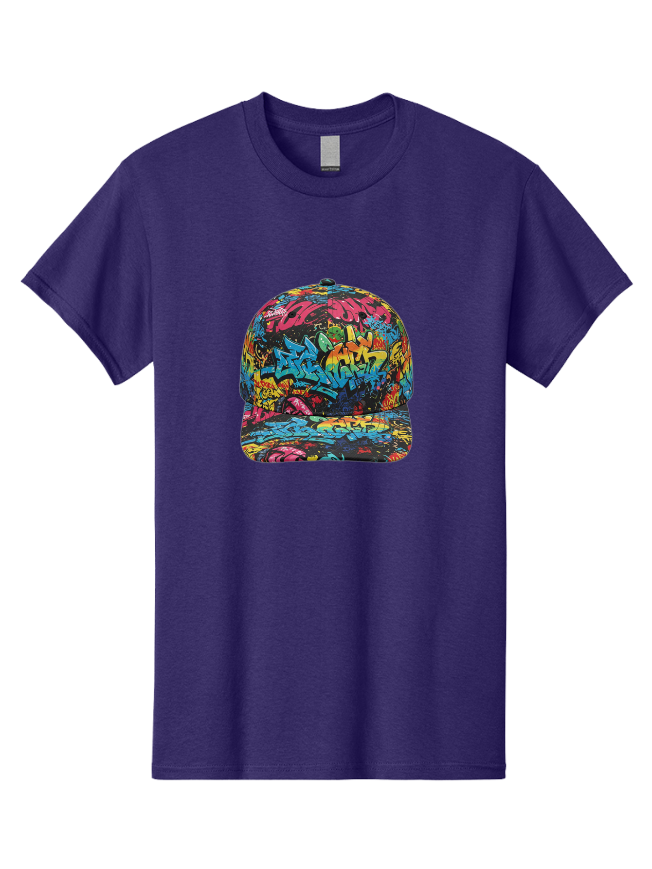 Graffiti-Baseball-Cap-2 Men'S Graphic Tee, 100% Cotton, Comfortable Casual Summer Wear, Machine Washable, Graffiti Baseball Cap, Streetwear Fashion, Colorful Cap, Urban Style, Trendy Accessories, Graffiti Art, Vibrant Colors, Casual Wear Bad163