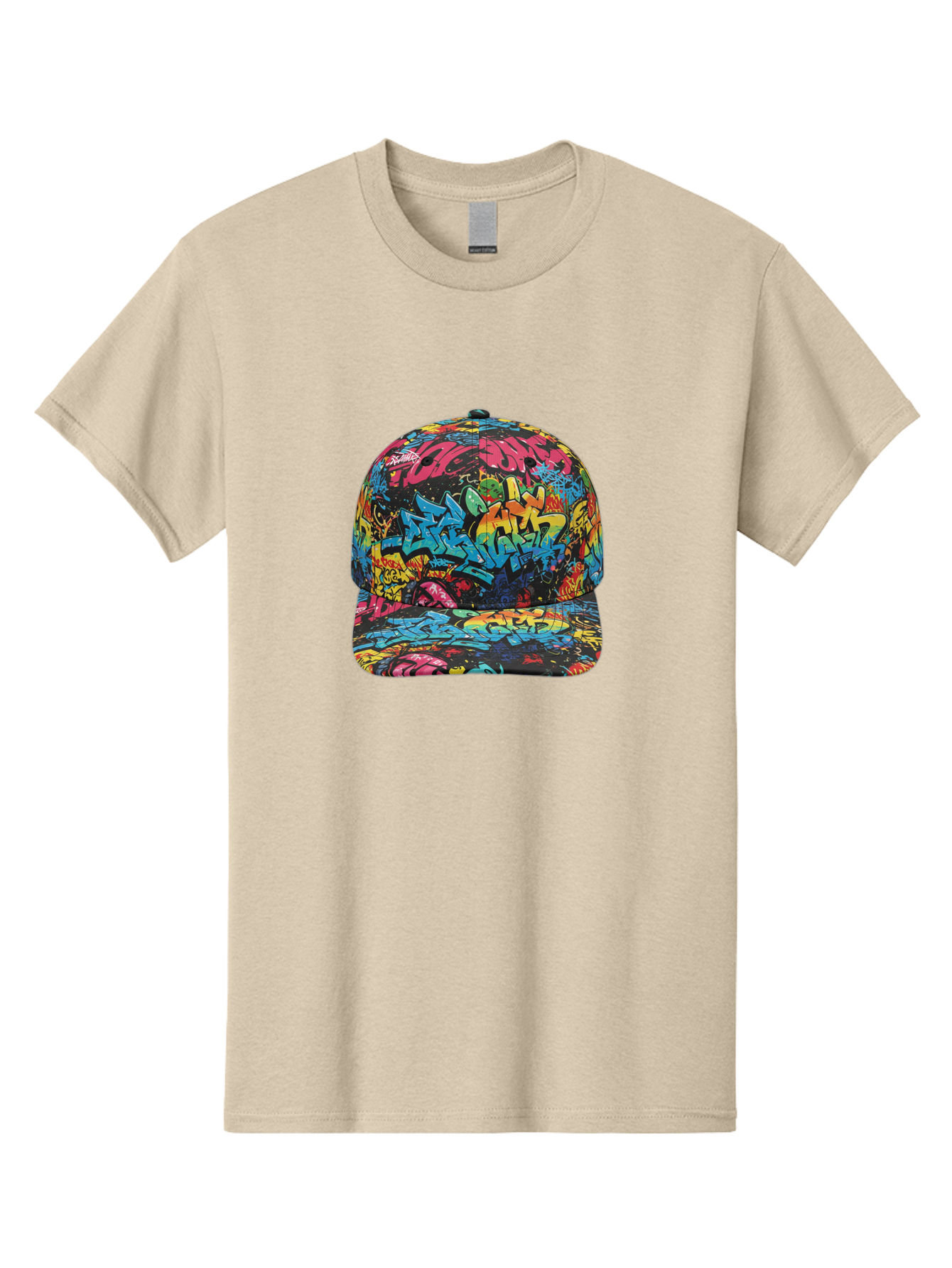 Graffiti-Baseball-Cap-2 Men'S Graphic Tee, 100% Cotton, Comfortable Casual Summer Wear, Machine Washable, Graffiti Baseball Cap, Streetwear Fashion, Colorful Cap, Urban Style, Trendy Accessories, Graffiti Art, Vibrant Colors, Casual Wear Bad163