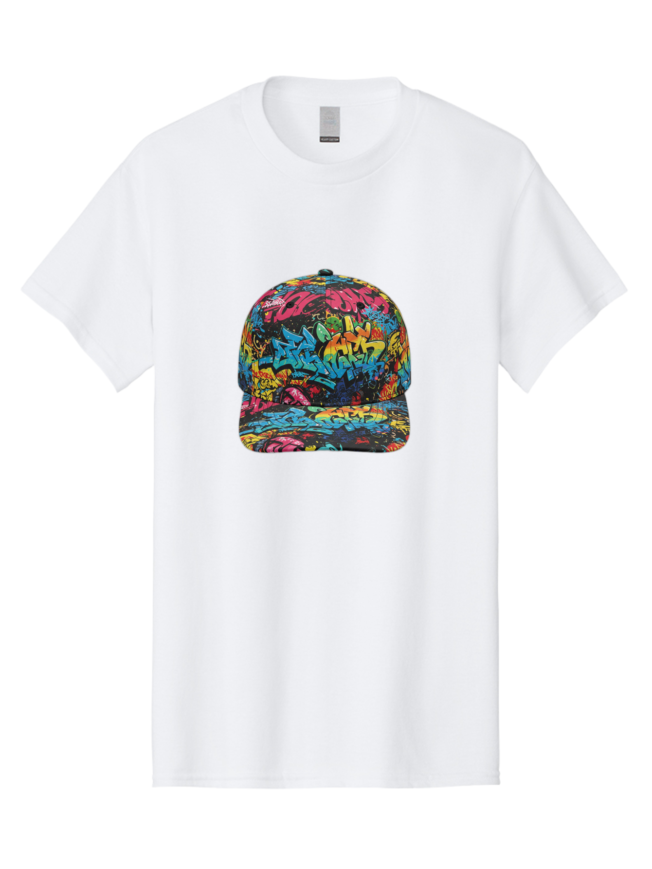 Graffiti-Baseball-Cap-2 Men'S Graphic Tee, 100% Cotton, Comfortable Casual Summer Wear, Machine Washable, Graffiti Baseball Cap, Streetwear Fashion, Colorful Cap, Urban Style, Trendy Accessories, Graffiti Art, Vibrant Colors, Casual Wear Bad163