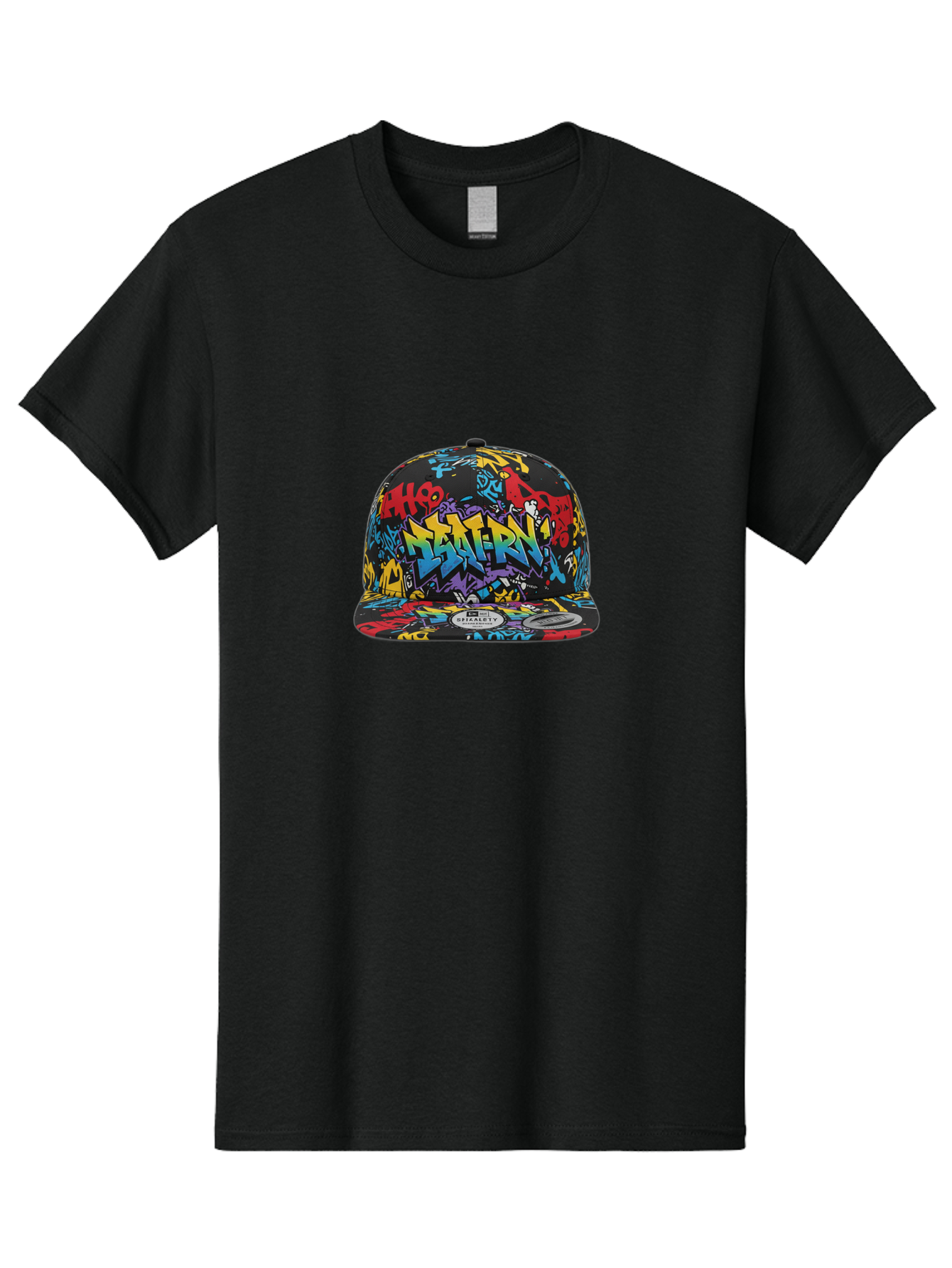 Graffiti-Baseball-Cap Men'S Graphic Tee, 100% Cotton, Comfortable Casual Summer Wear, Machine Washable, Graffiti Art, Colorful Hat, Streetwear Fashion, Baseball Cap, Urban Style, Vibrant Colors, New Era Label, Bold Graphics, Bad164