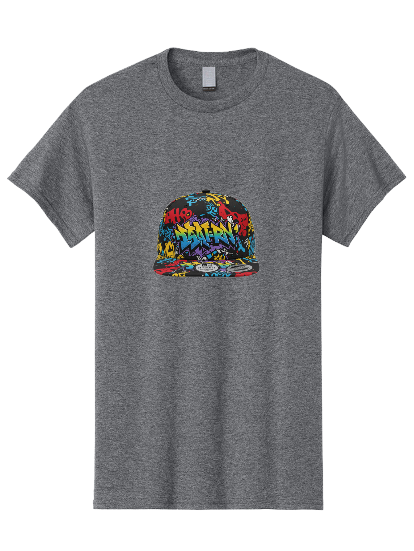 Graffiti-Baseball-Cap Men'S Graphic Tee, 100% Cotton, Comfortable Casual Summer Wear, Machine Washable, Graffiti Art, Colorful Hat, Streetwear Fashion, Baseball Cap, Urban Style, Vibrant Colors, New Era Label, Bold Graphics, Bad164
