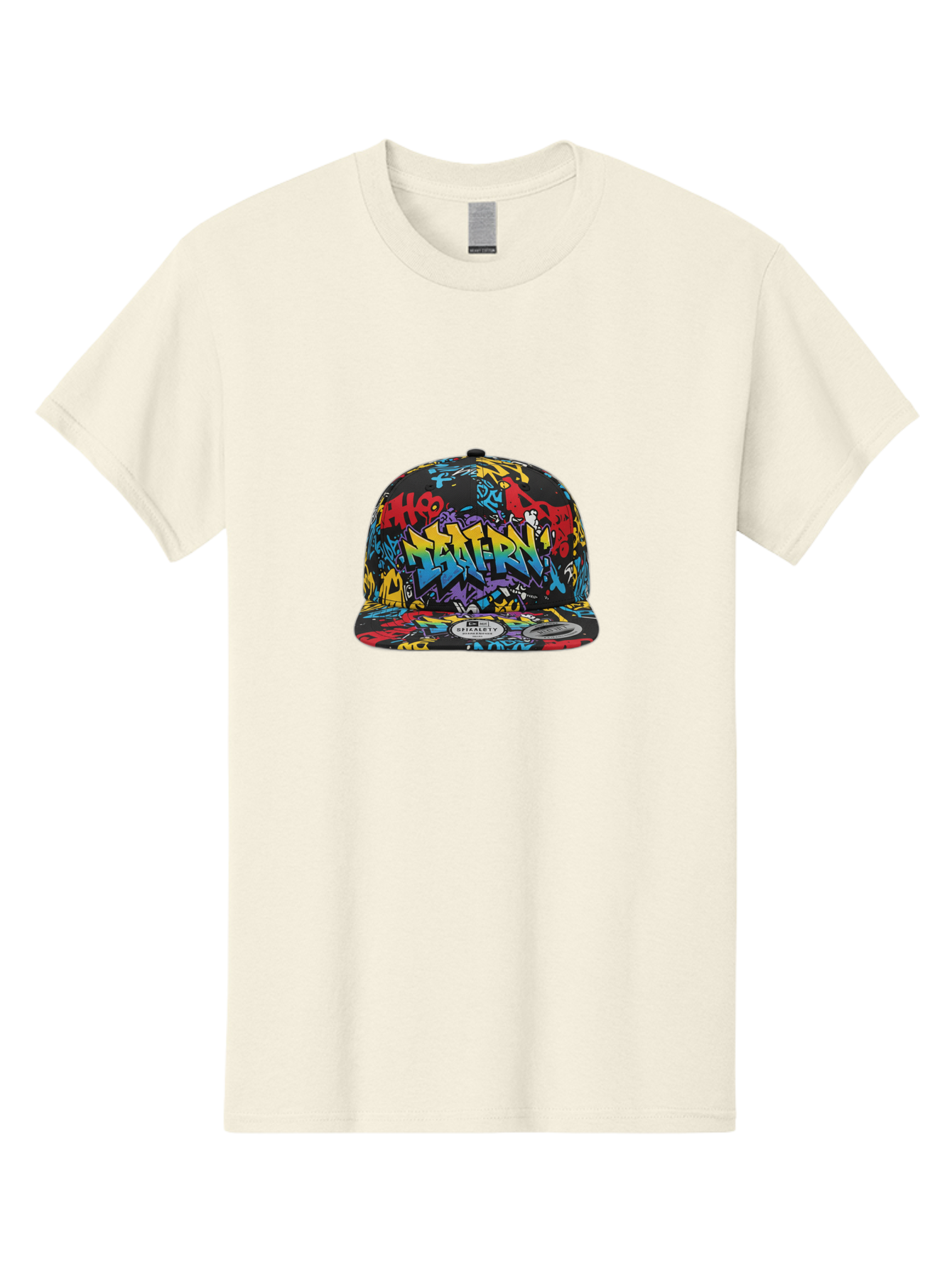 Graffiti-Baseball-Cap Men'S Graphic Tee, 100% Cotton, Comfortable Casual Summer Wear, Machine Washable, Graffiti Art, Colorful Hat, Streetwear Fashion, Baseball Cap, Urban Style, Vibrant Colors, New Era Label, Bold Graphics, Bad164