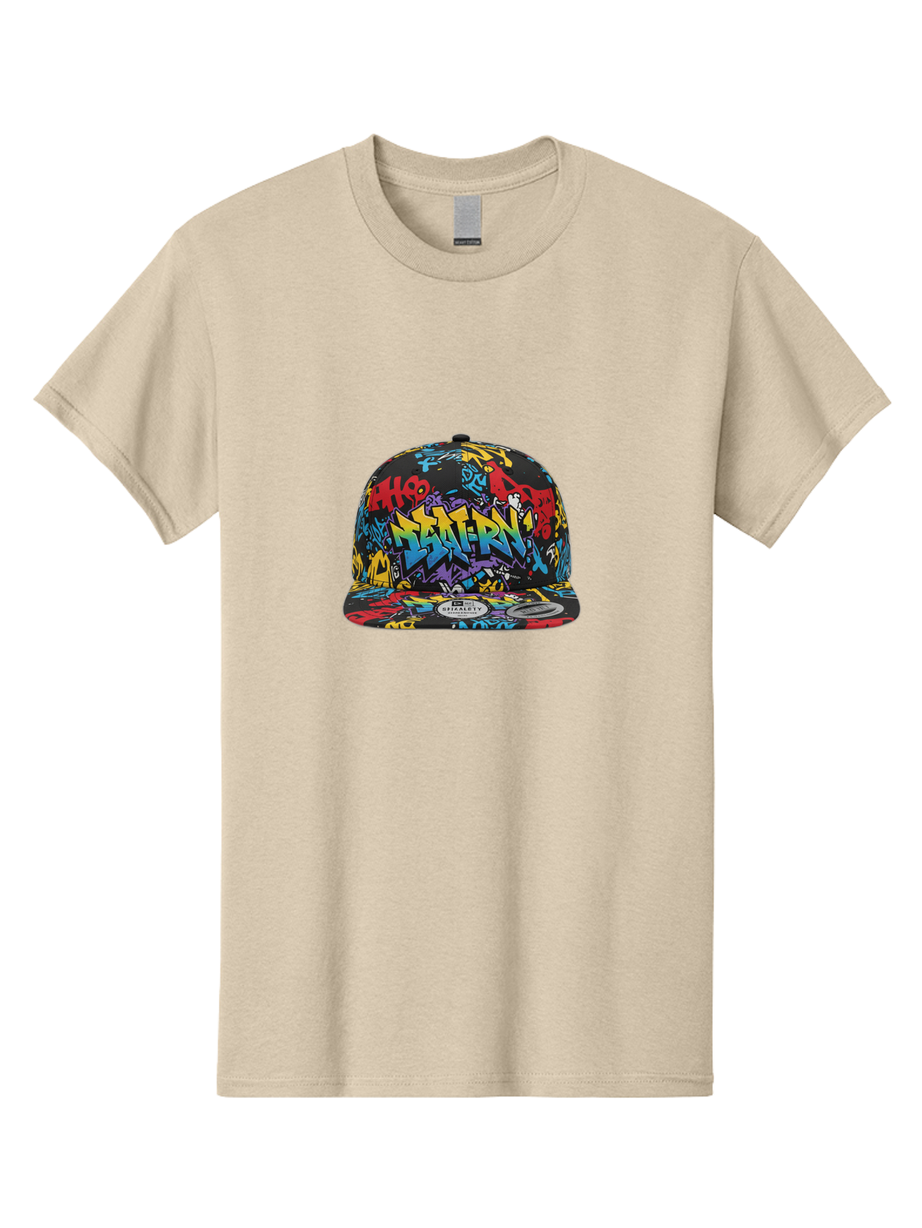 Graffiti-Baseball-Cap Men'S Graphic Tee, 100% Cotton, Comfortable Casual Summer Wear, Machine Washable, Graffiti Art, Colorful Hat, Streetwear Fashion, Baseball Cap, Urban Style, Vibrant Colors, New Era Label, Bold Graphics, Bad164