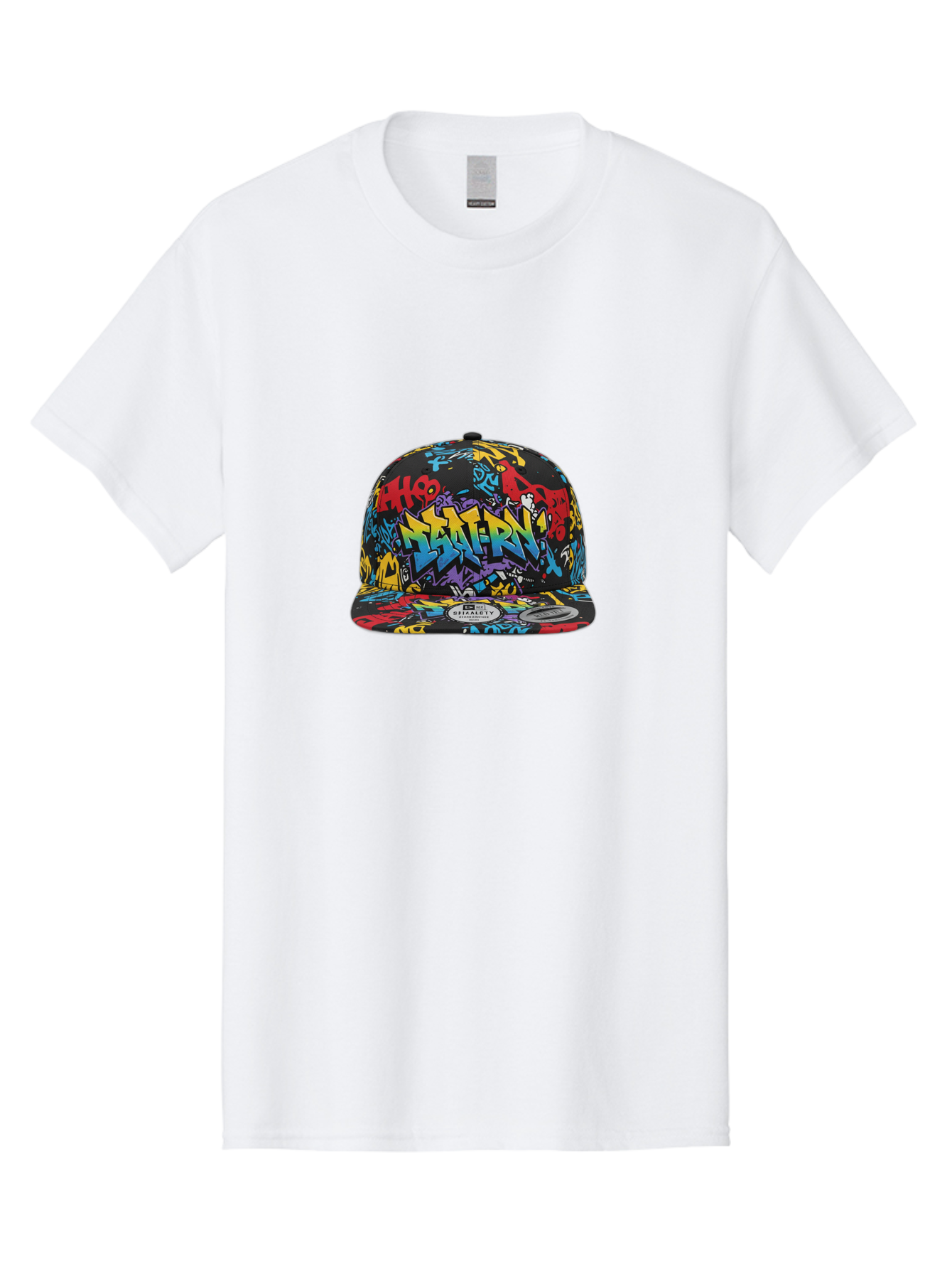 Graffiti-Baseball-Cap Men'S Graphic Tee, 100% Cotton, Comfortable Casual Summer Wear, Machine Washable, Graffiti Art, Colorful Hat, Streetwear Fashion, Baseball Cap, Urban Style, Vibrant Colors, New Era Label, Bold Graphics, Bad164