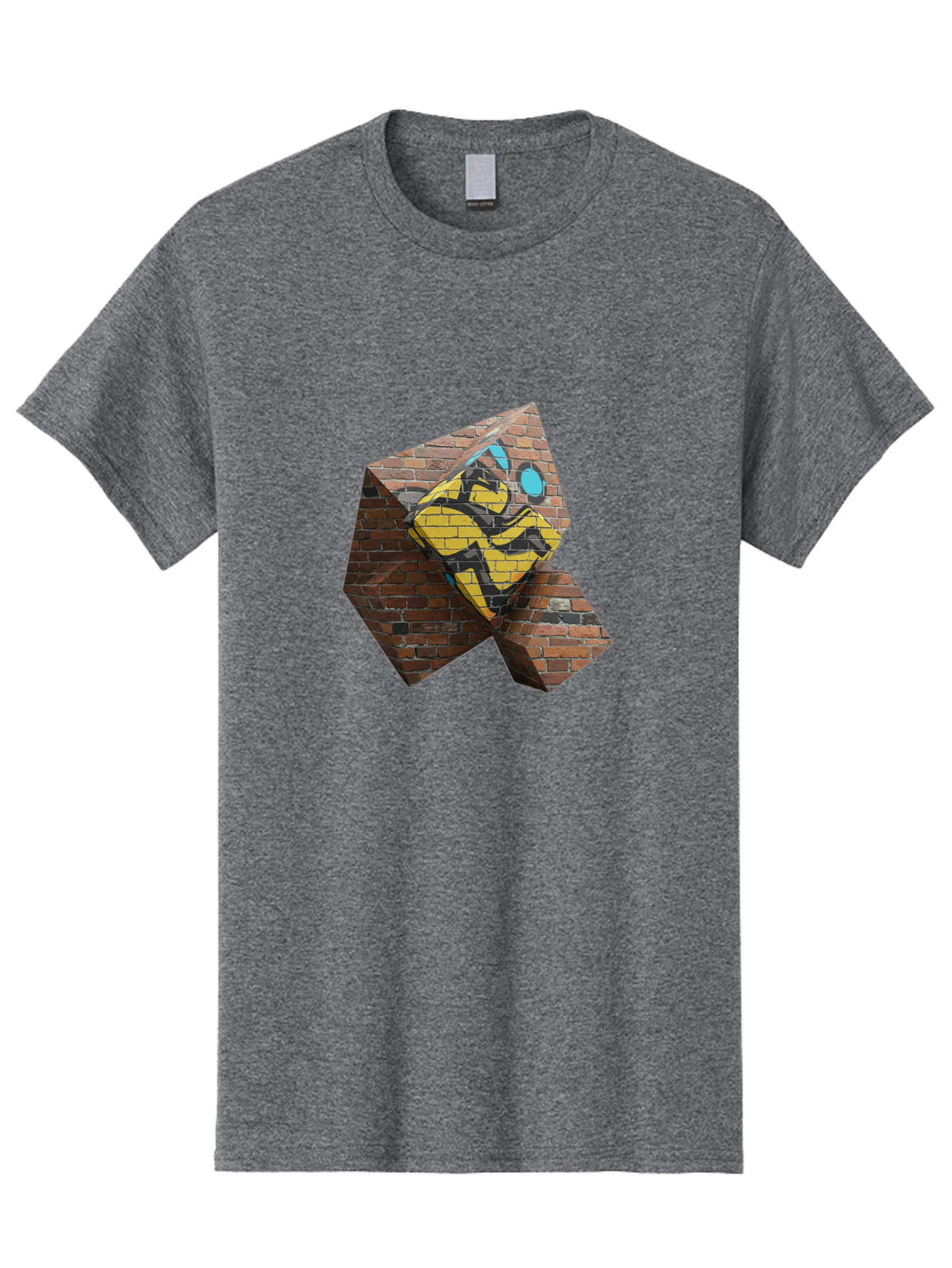 Graffiti-Peace-Sign Men'S Graphic Tee, 100% Cotton, Comfortable Casual Summer Wear, Machine Washable, Graffiti Art, Street Art, Urban Culture, Vandalism, Yellow And Black Colors, Abstract Design, Fragmented Brick Wall, 3D Effect, Bad165