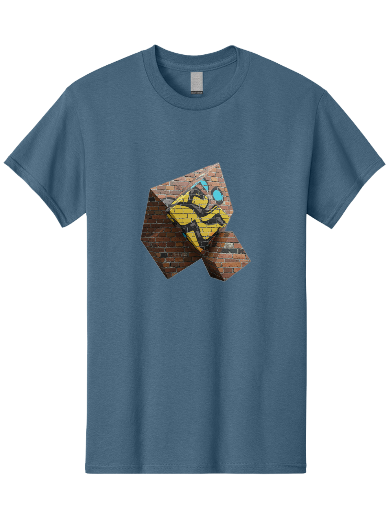 Graffiti-Peace-Sign Men'S Graphic Tee, 100% Cotton, Comfortable Casual Summer Wear, Machine Washable, Graffiti Art, Street Art, Urban Culture, Vandalism, Yellow And Black Colors, Abstract Design, Fragmented Brick Wall, 3D Effect, Bad165