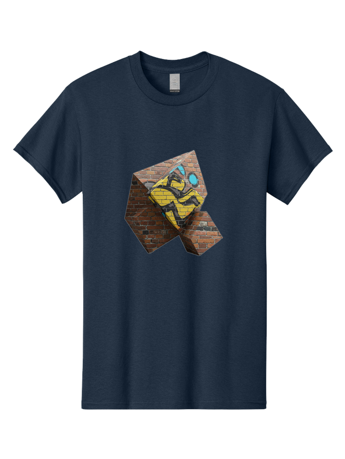 Graffiti-Peace-Sign Men'S Graphic Tee, 100% Cotton, Comfortable Casual Summer Wear, Machine Washable, Graffiti Art, Street Art, Urban Culture, Vandalism, Yellow And Black Colors, Abstract Design, Fragmented Brick Wall, 3D Effect, Bad165