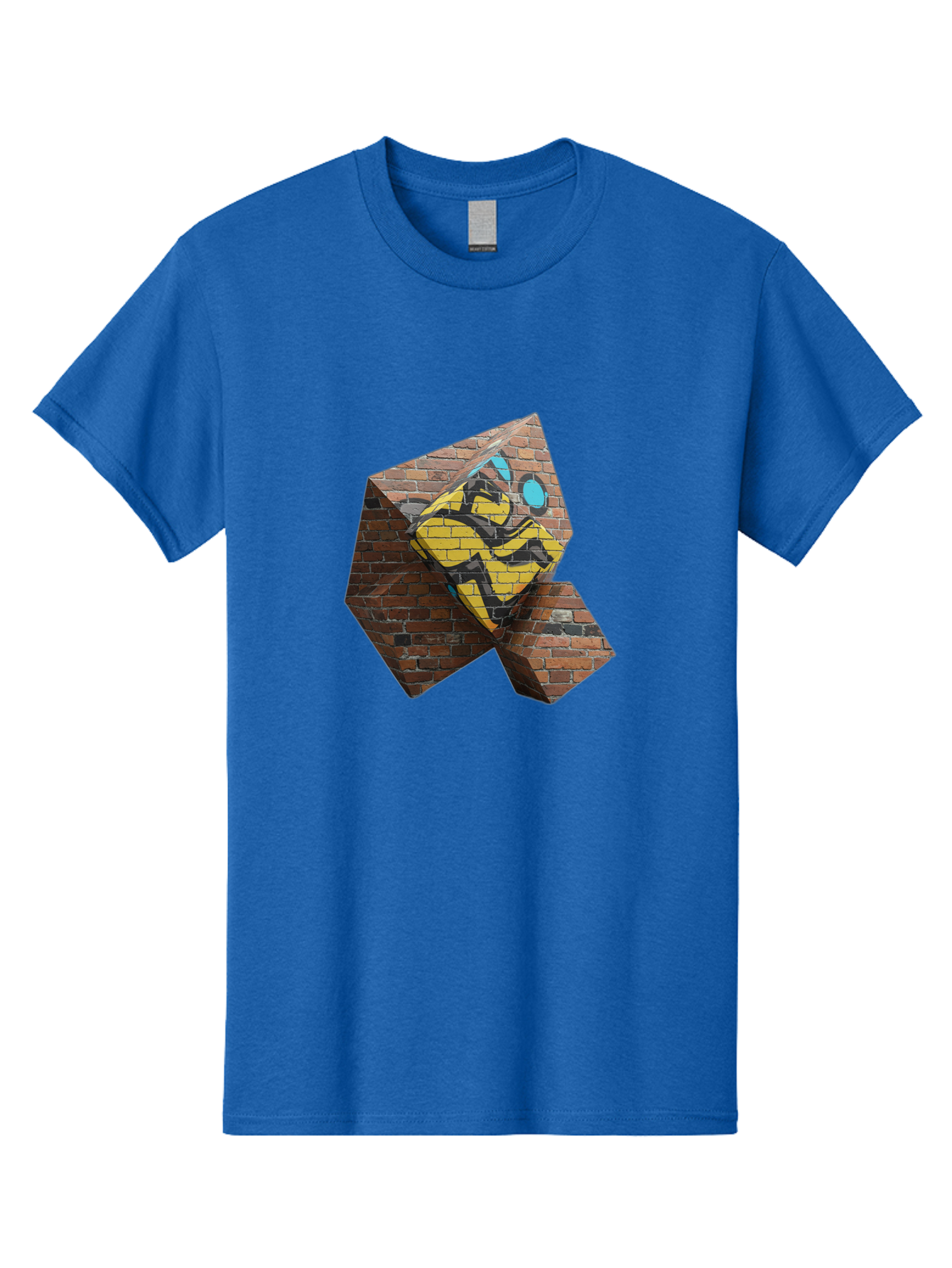 Graffiti-Peace-Sign Men'S Graphic Tee, 100% Cotton, Comfortable Casual Summer Wear, Machine Washable, Graffiti Art, Street Art, Urban Culture, Vandalism, Yellow And Black Colors, Abstract Design, Fragmented Brick Wall, 3D Effect, Bad165