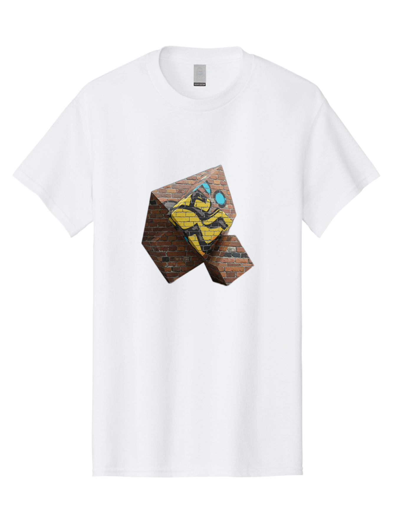 Graffiti-Peace-Sign Men'S Graphic Tee, 100% Cotton, Comfortable Casual Summer Wear, Machine Washable, Graffiti Art, Street Art, Urban Culture, Vandalism, Yellow And Black Colors, Abstract Design, Fragmented Brick Wall, 3D Effect, Bad165